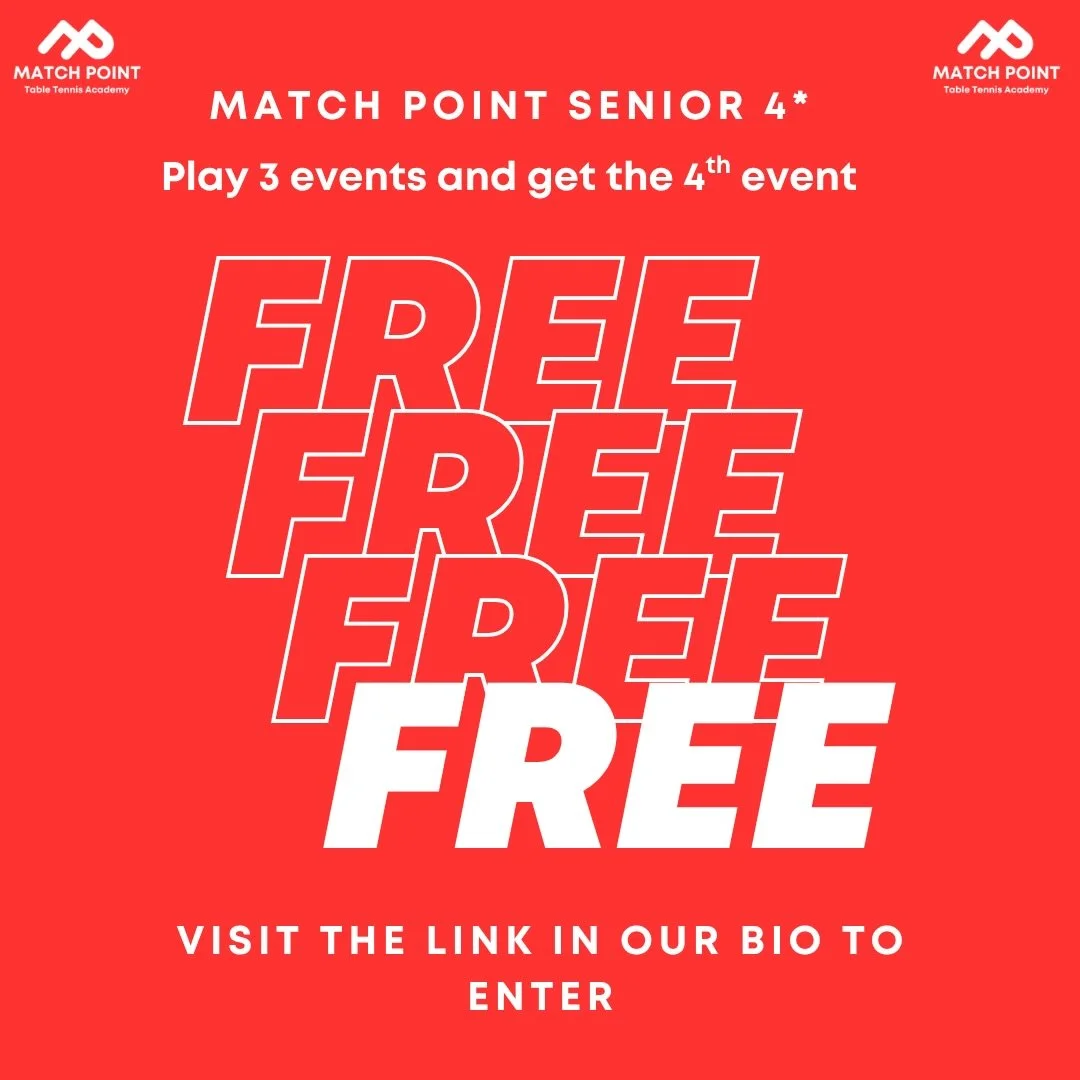 ‼️PLAY 3 EVENTS AND GET THE 4TH FREE AT OUR SENIOR 4*‼️

🏓 Visit the link in our bio