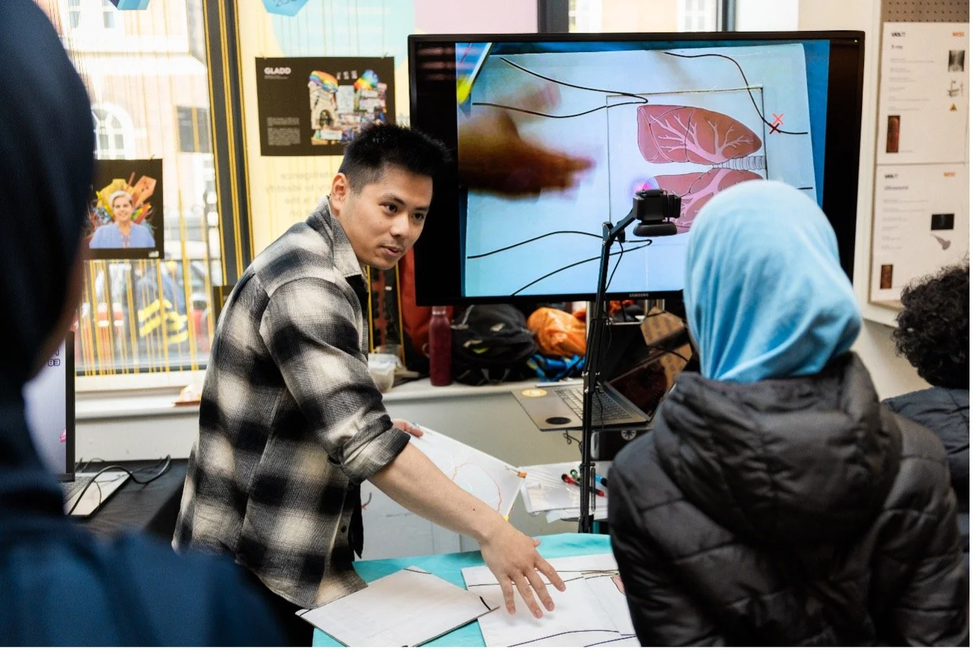 Researcher showcasing project