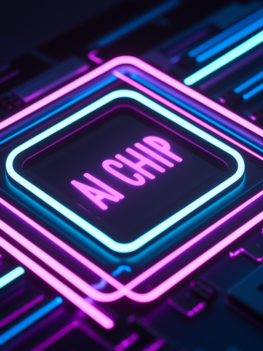 Image of glowing chip with AI Written on AI