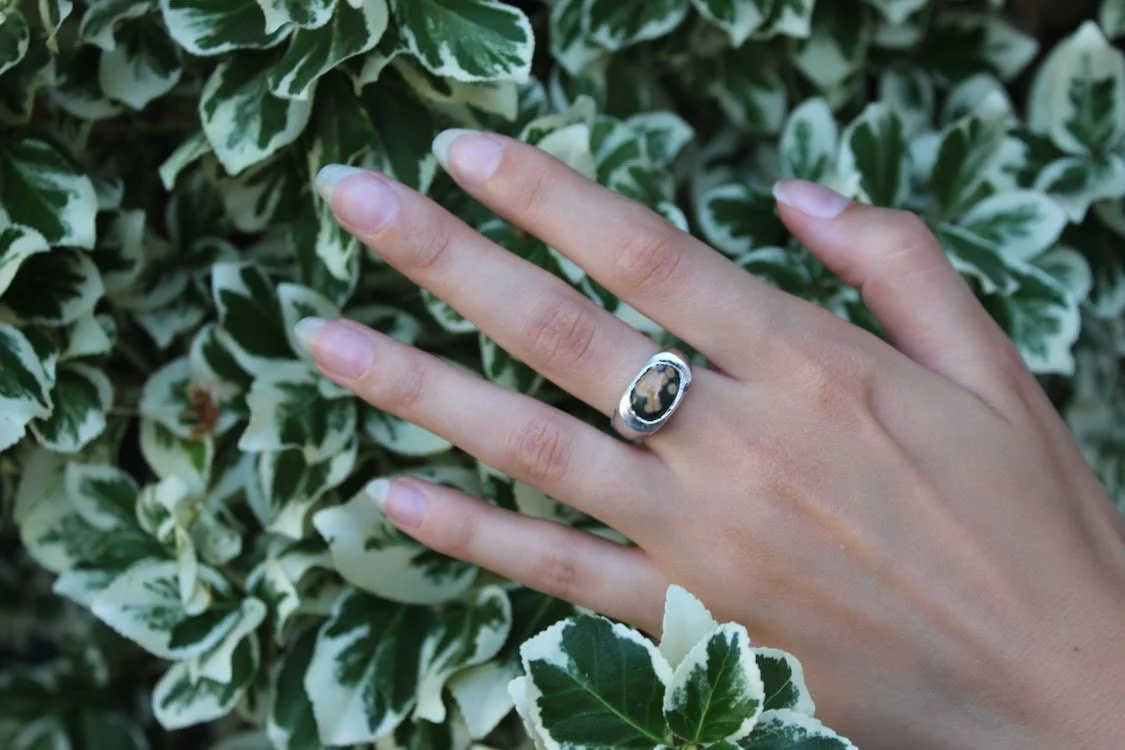 Moss Jasper Ring Size - Size N