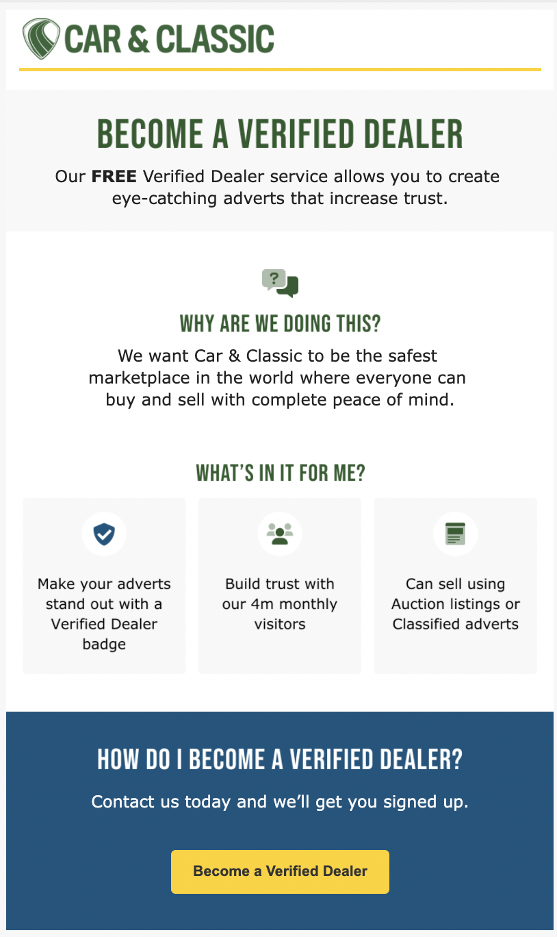 Product messaging for "Verified Dealer" - launched in several EMEA markets