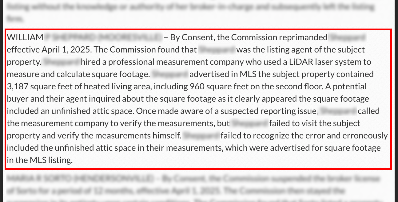 2025 NCREC Disciplinary Actions