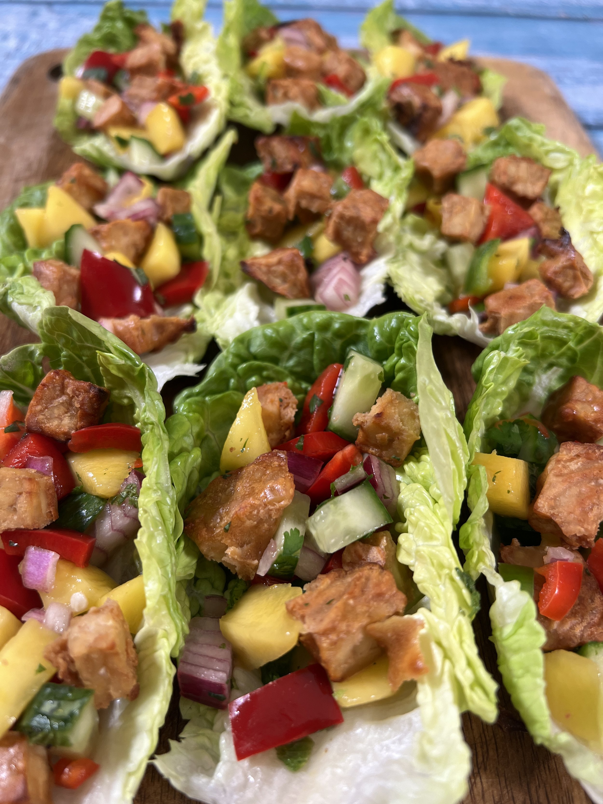 spicy mango - tempeh lettuce boats