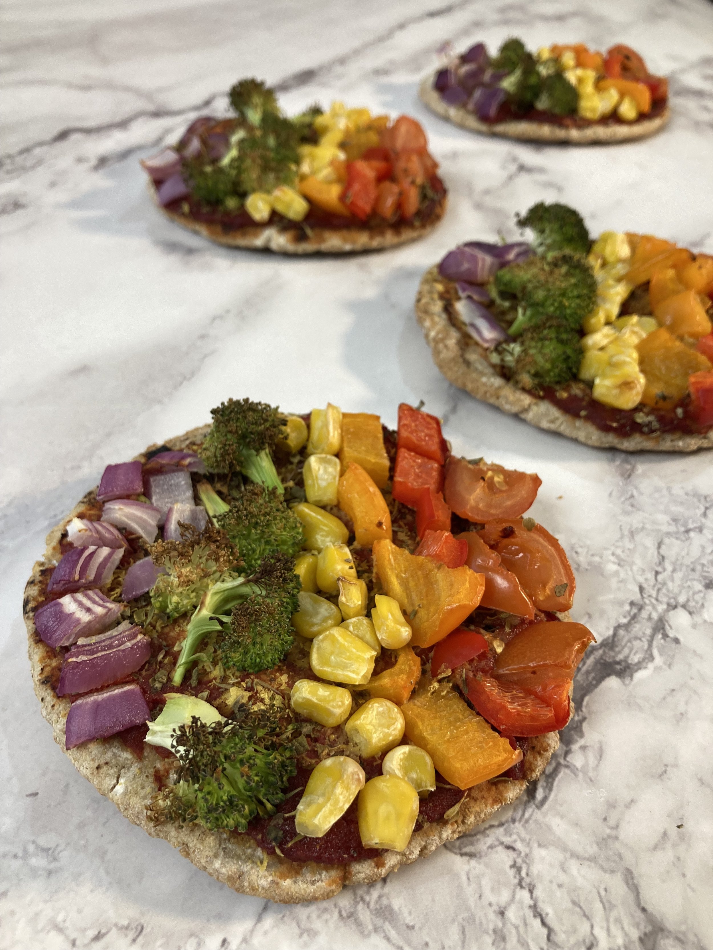 Rainbow pitta pizzas.JPG