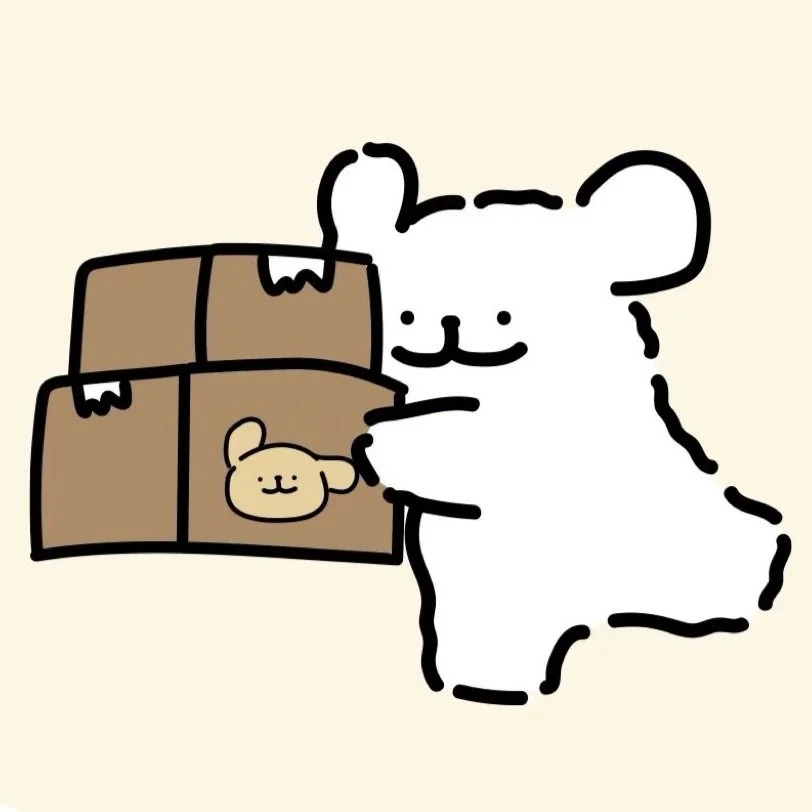 Cartoon mouse holding a stack of cardboard boxes with a bear face design on one box.