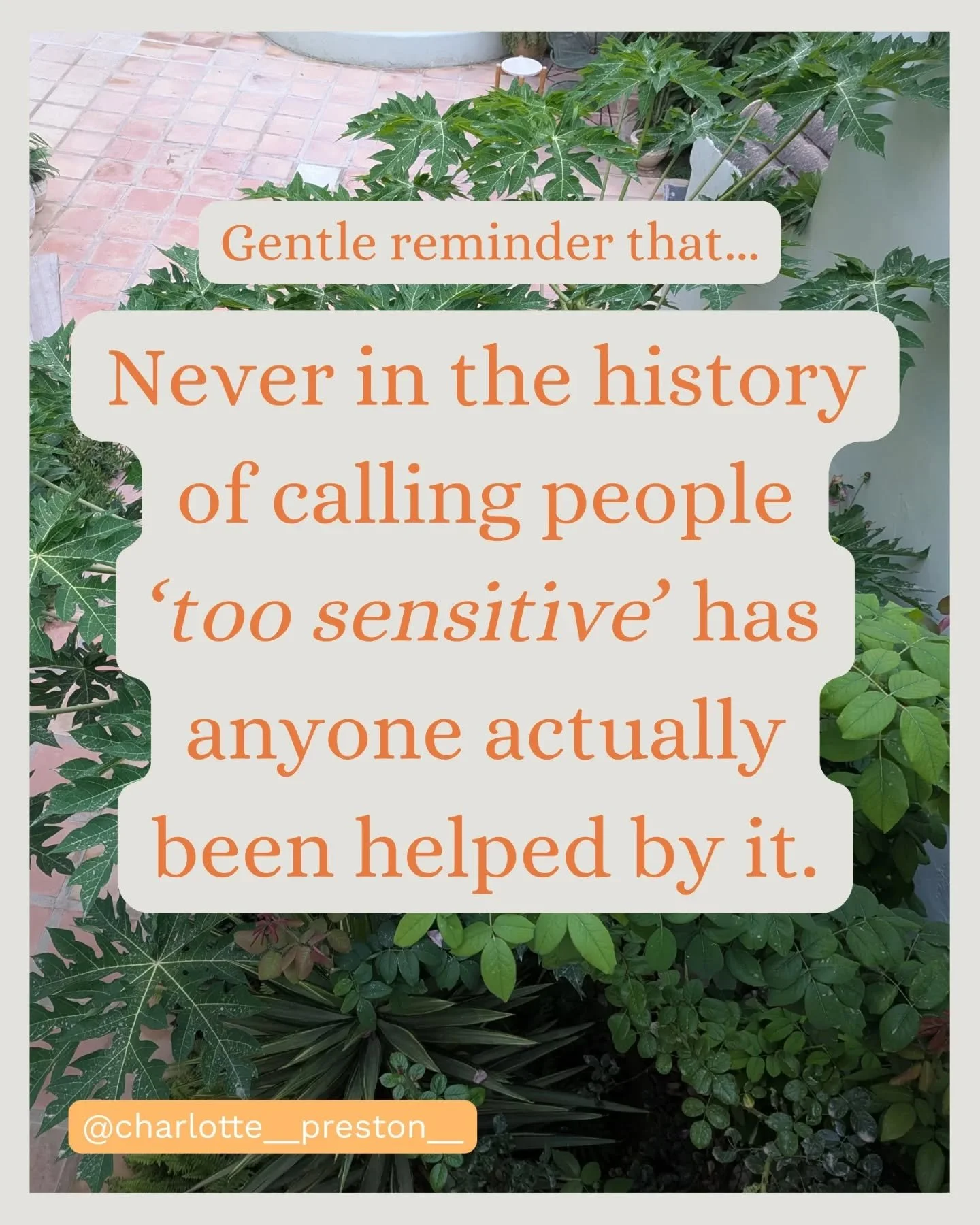 If you've ever been called 'too sensitive', my guess is you'll know how it feels to create a story from this that there's something wrong with you. 

That story only takes us further into pain or shame, and further away from what we actually need.  T