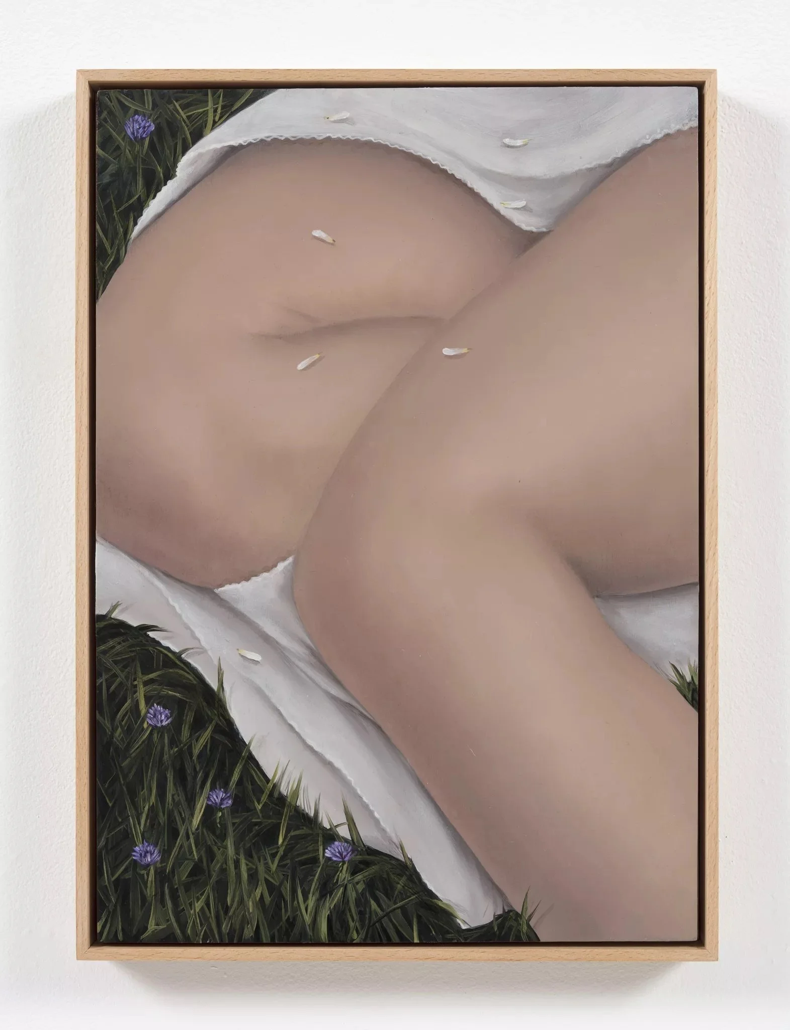 A close-up of Natalia González Martín’s soft, intimate figurative painting where the human body blends into a landscape-like form.