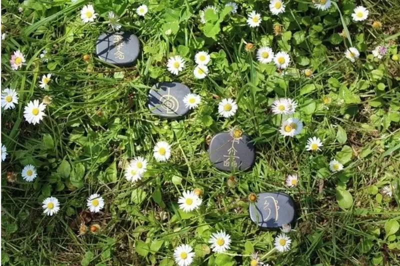reiki symbols on the grass