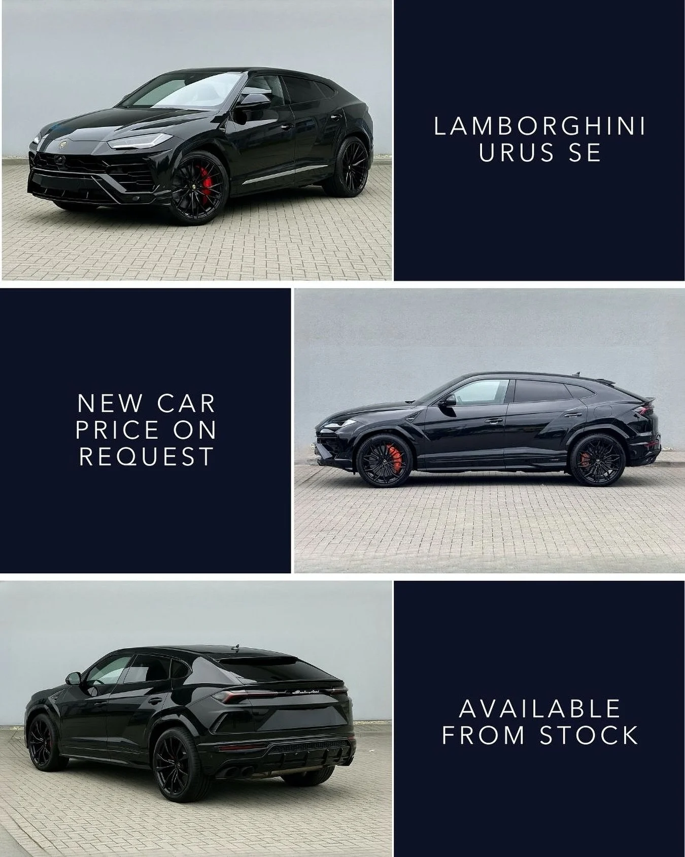 🇬🇧 IN STOCK &ndash; AVAILABLE FOR IMMEDIATE DELIVERY. Lamborghini Urus SE MY2025 Nero Helene exterior with Nero Ade leather interior and Rosso Alala accents. Equipped with 23&rsquo;&rsquo; Galanthus shiny black rims, Rosso brake calipers, panorama 