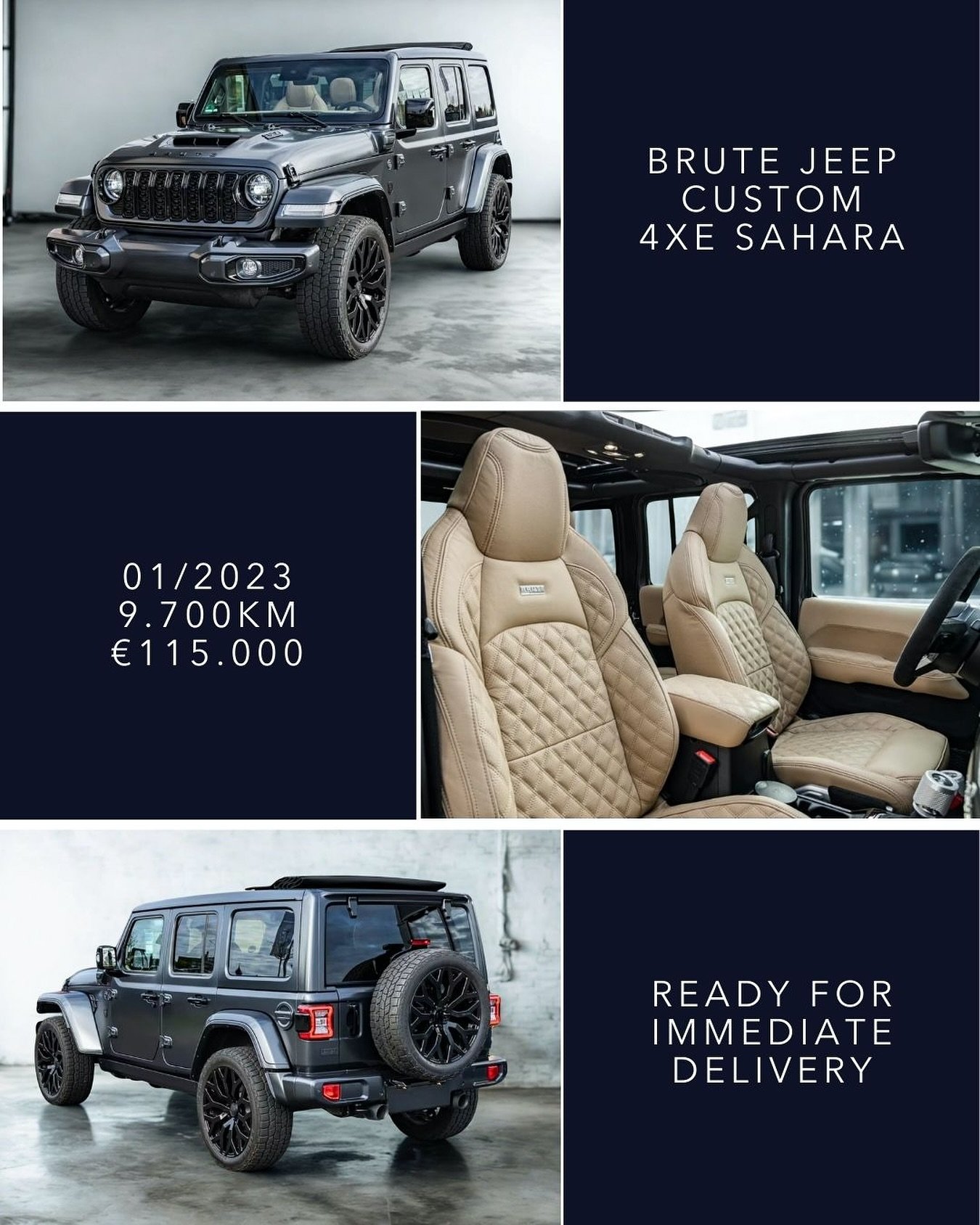 🇬🇧 Ready for immediate delivery - Brute Jeep 4xe Sahara, Baldwin Grey Satin Matt, Sky One Touch Sunroof, 01/2023, 9.700km, &euro;115.000. Fast &amp; Carefree delivery to your home with Spanish registration and all custom parts 100% legally register