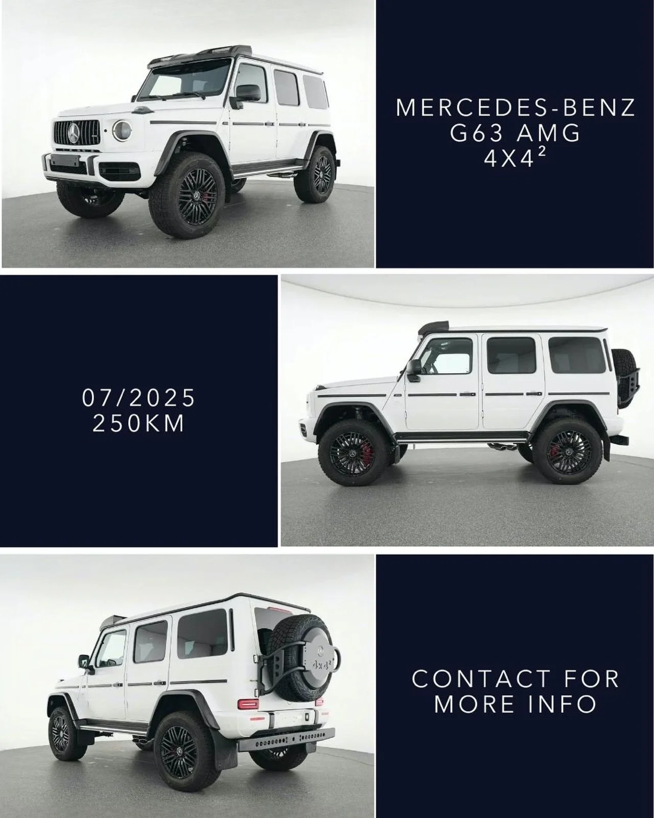 🇬🇧 Mercedes Benz G 63 AMG 4x4&sup2;. First registration 07/2025, only 250 km, damage free and Mercedes Benz Certified with 24 months factory warranty. Finished in MANUFAKTUR magno white with black MANUFAKTUR nappa leather interior and white contras