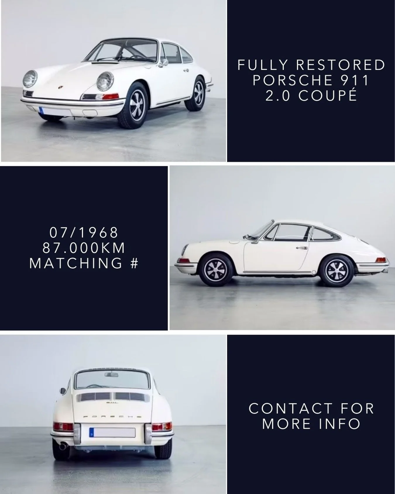 🇬🇧 A true classic. This original and accident free Porsche 911 2.0 Coup&eacute; from July 1968, finished in its original Hellelfenbein, has been extensively restored to factory specification. Matching numbers, documented history and a configuration
