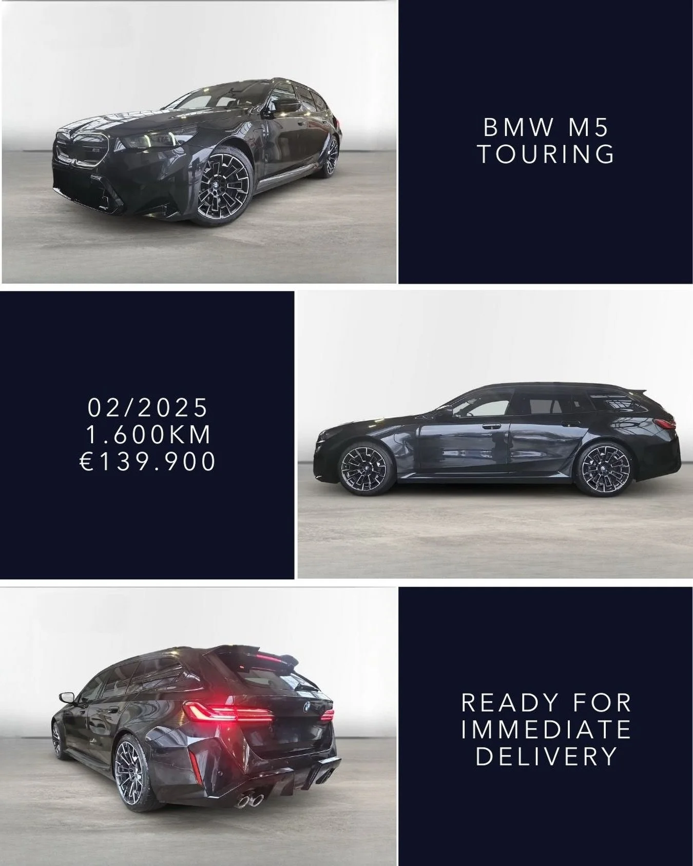 🇬🇧 BMW M5 Touring. Ready for immediate delivery. 02/2025, 1,600 km, &euro;139,900. Finished in a dark exterior with Merino Black leather interior, combined with the Bowers and Wilkins Surround Sound System, M Drive Professional with all wheel drive