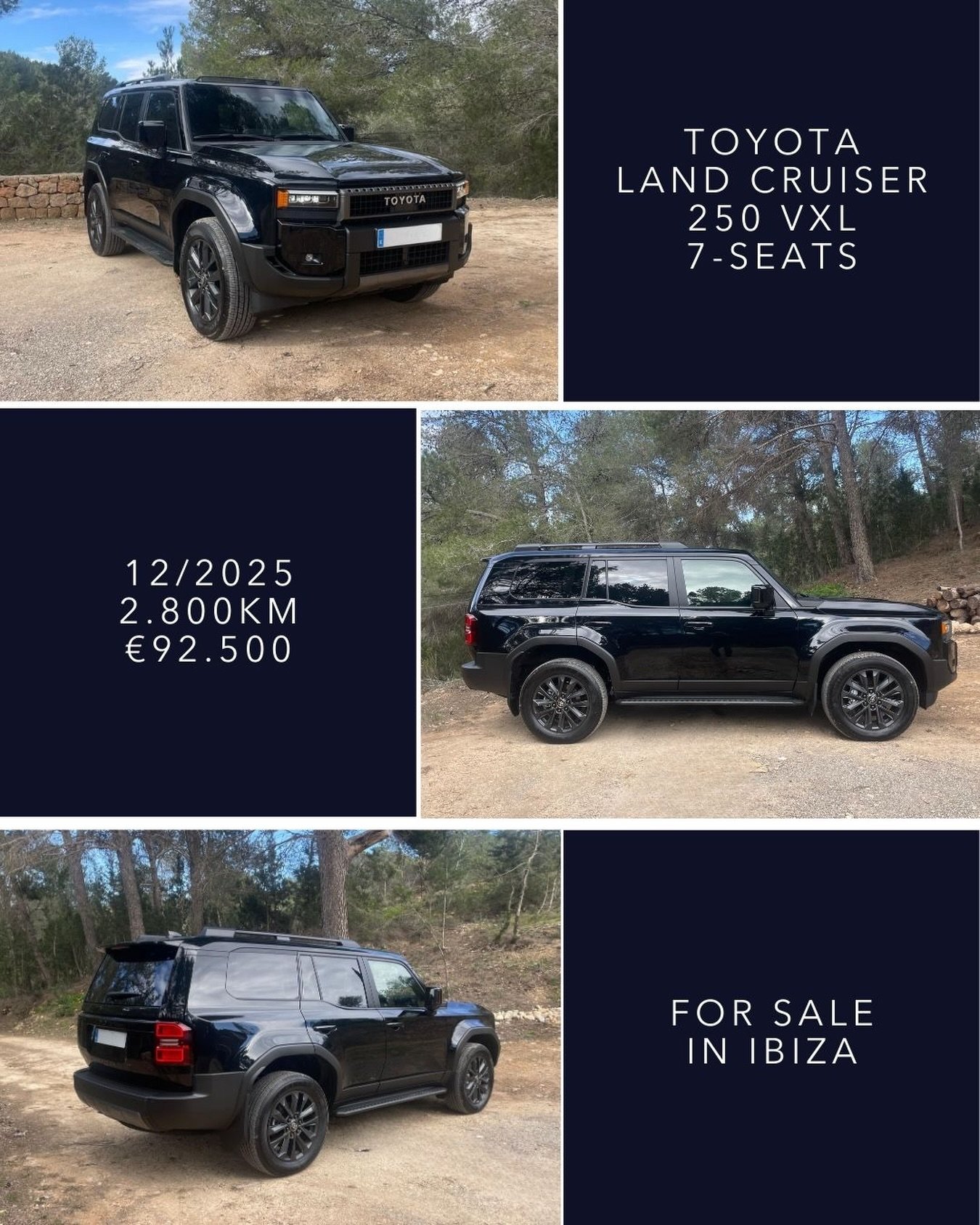 🇬🇧 FOR SALE IN IBIZA, Toyota Land Cruiser 250 VXL 7 Seats, 12/2025, 2.800km, &euro;92.500. Finished in Attitude Black Metallic with Dark Brown Leather Interior, full options, combining space, comfort and legendary Land Cruiser capability. Fully reg