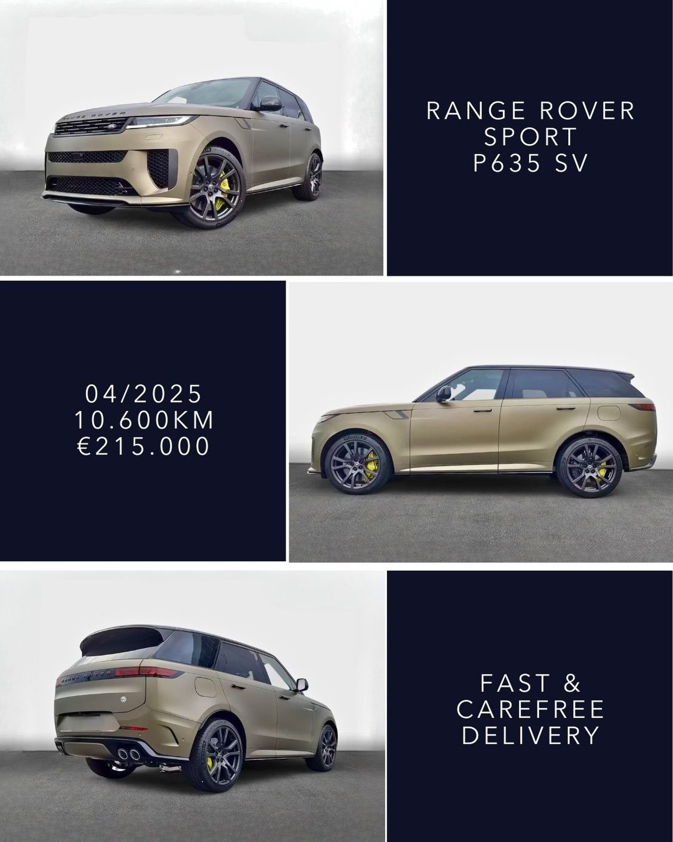 🇬🇧 Range Rover Sport P635 SV Carbon Bronze 04/2025, 10.600 km, &euro;215.000. The most powerful Range Rover Sport ever built. The P635 SV is equipped with a 4.4 litre Twin Turbo V8 producing 635 hp and 750 Nm, accelerating from 0 to 100 kmh in just