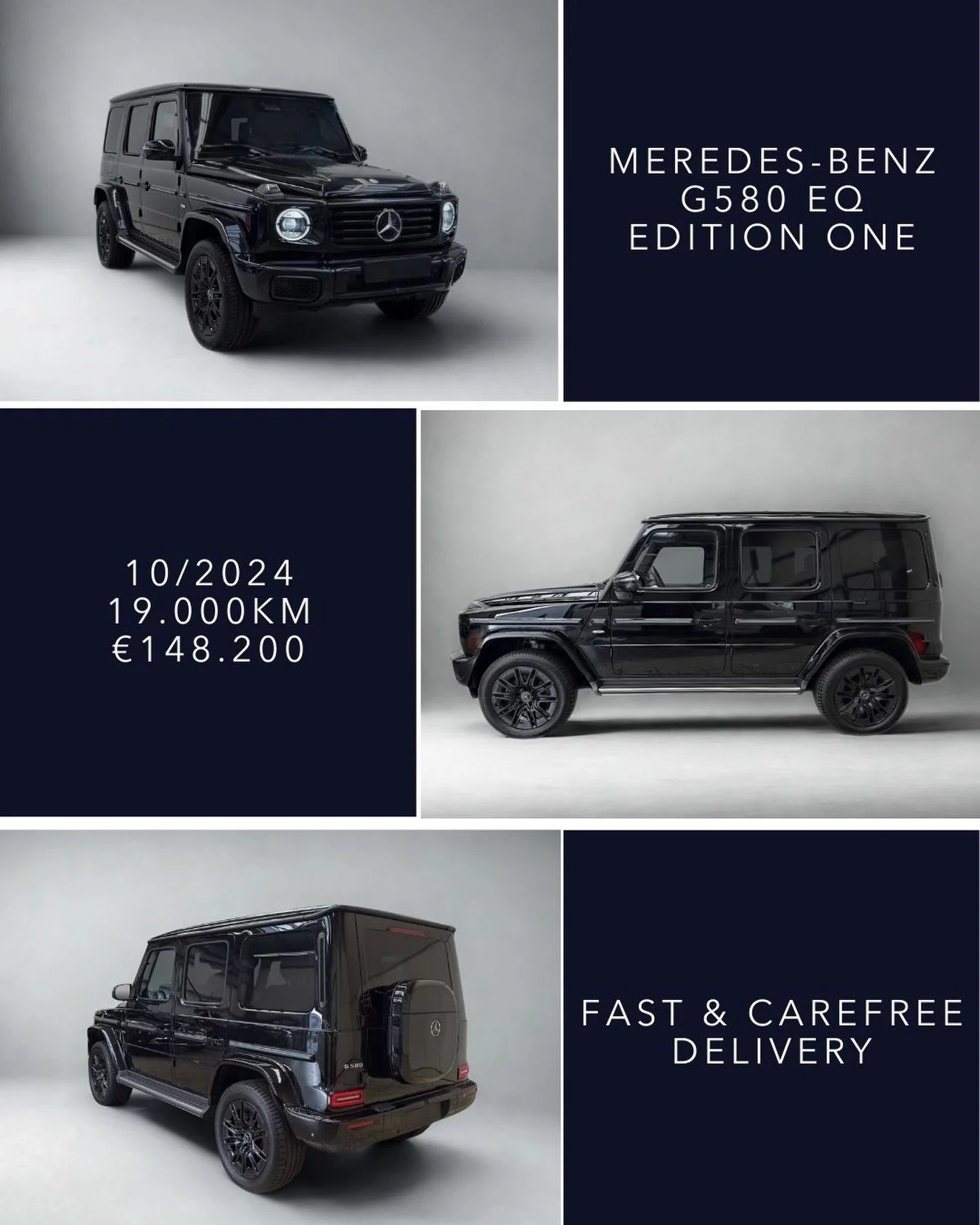 🇬🇧 Mercedes-Benz G580 EQ Edition One 10/2024, 19.000 km, &euro;148.200. Finished in Black with Silver Pearl leather interior. Edition One specification including AMG Line, Night Package and Winter Package. Sliding panoramic roof, ventilated massage