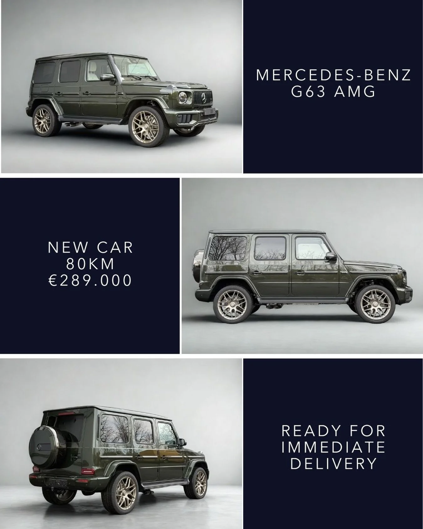 🇬🇧 Mercedes-Benz G63 AMG NEW CAR, 80 km, &euro;289.000. Finished in MANUFAKTUR Designo Olive with Macchiato Beige Nappa leather interior and Dark Grey open pore oak wood trim. A carefully selected configuration featuring 22&rdquo; AMG Forged Cross 