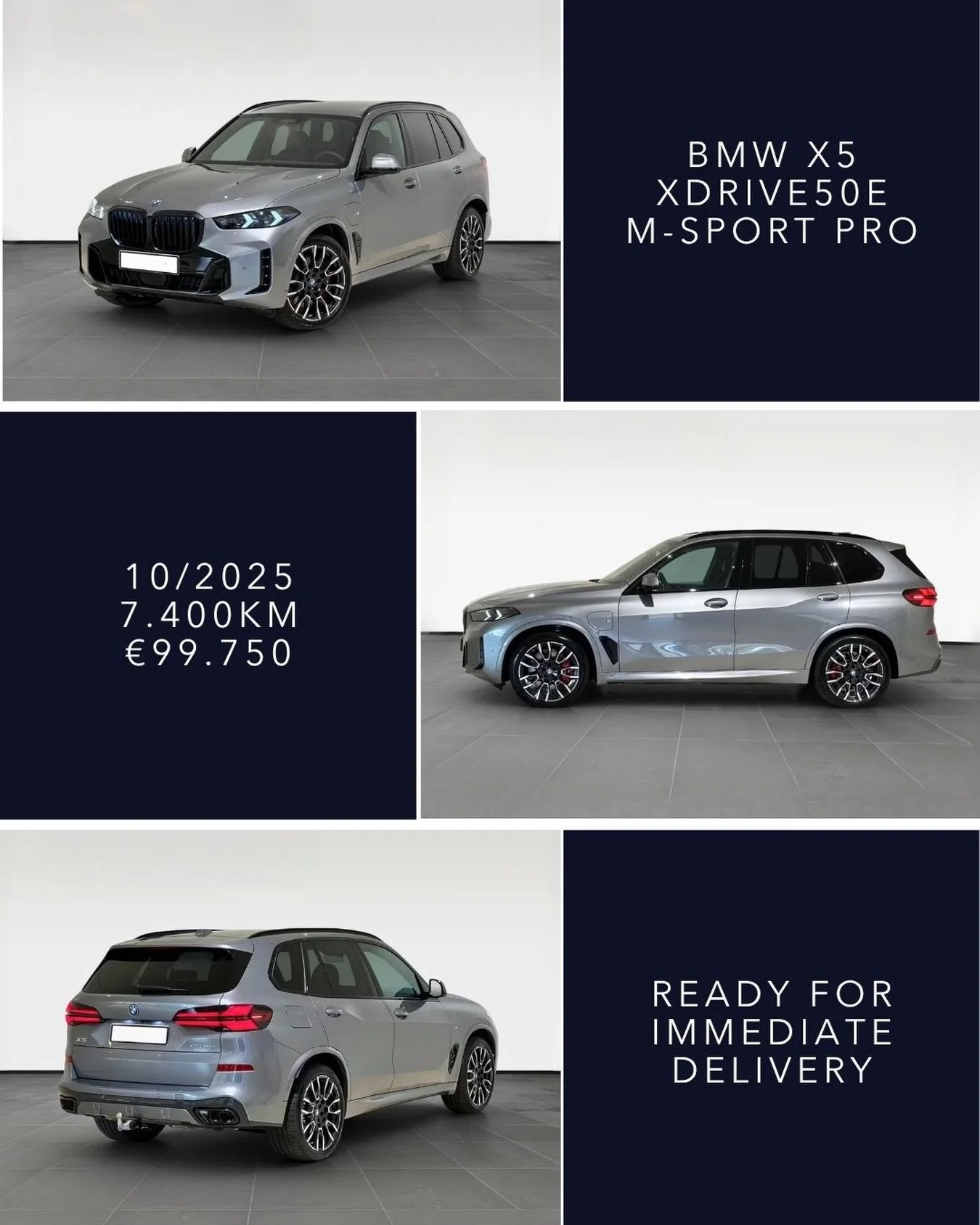🇬🇧 AVAILABLE FOR IMMEDIATE DELIVERY &ndash; BMW X5 xDrive50e M Sport Pro 10/2025, 7.400 km, &euro;99.750

Finished in Skyscraper Grey Metallic with Sensafin Black interior, this BMW X5 xDrive50e comes in a strong M Sport Pro specification with high