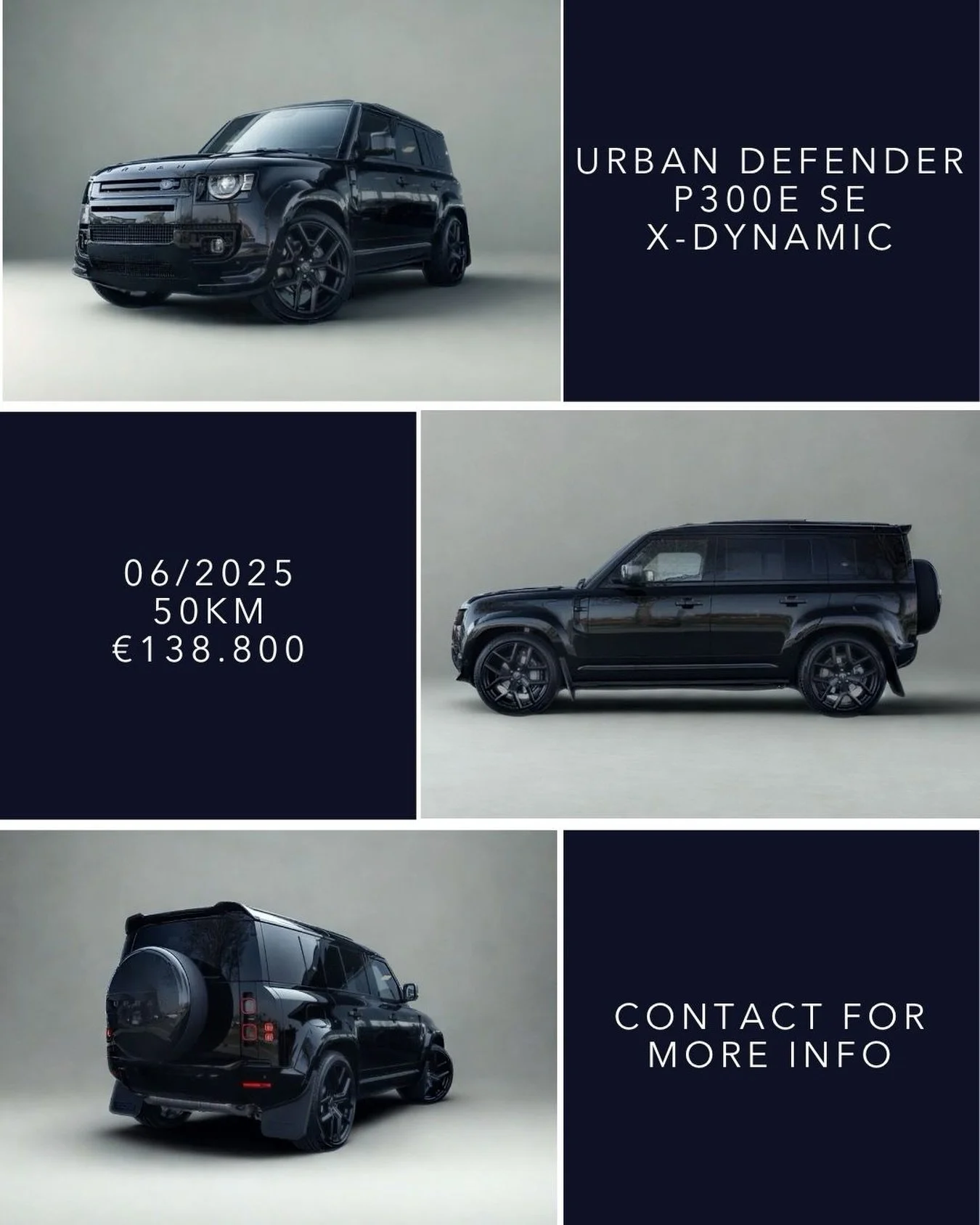 🇬🇧 NEW MODEL - Land Rover Defender 110 P300e Urban Edition 06/2025, 50 km, &euro;138.800. Santorini Black Metallic with Ebony interior. A full Urban Automotive build creating a far more aggressive and distinctive presence, designed to stand out rat