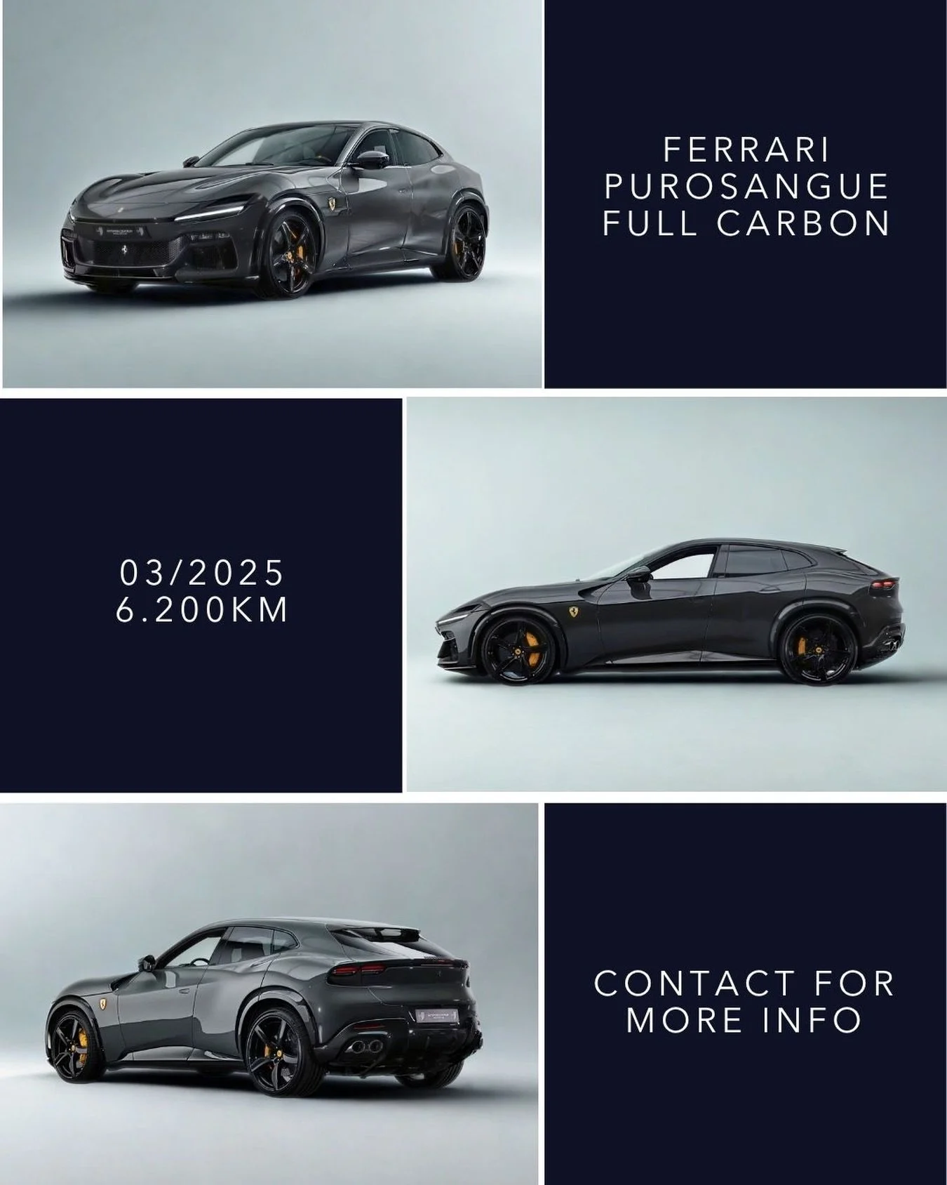 🇬🇧 Ferrari Purosangue 03/2025 6.200 km. Finished in Grigio Scuro with Alcantara Nero interior, Burmester High-End Audio System and Ferrari&rsquo;s V12 performance including advanced driving dynamics and everyday usability. Full carbon specification