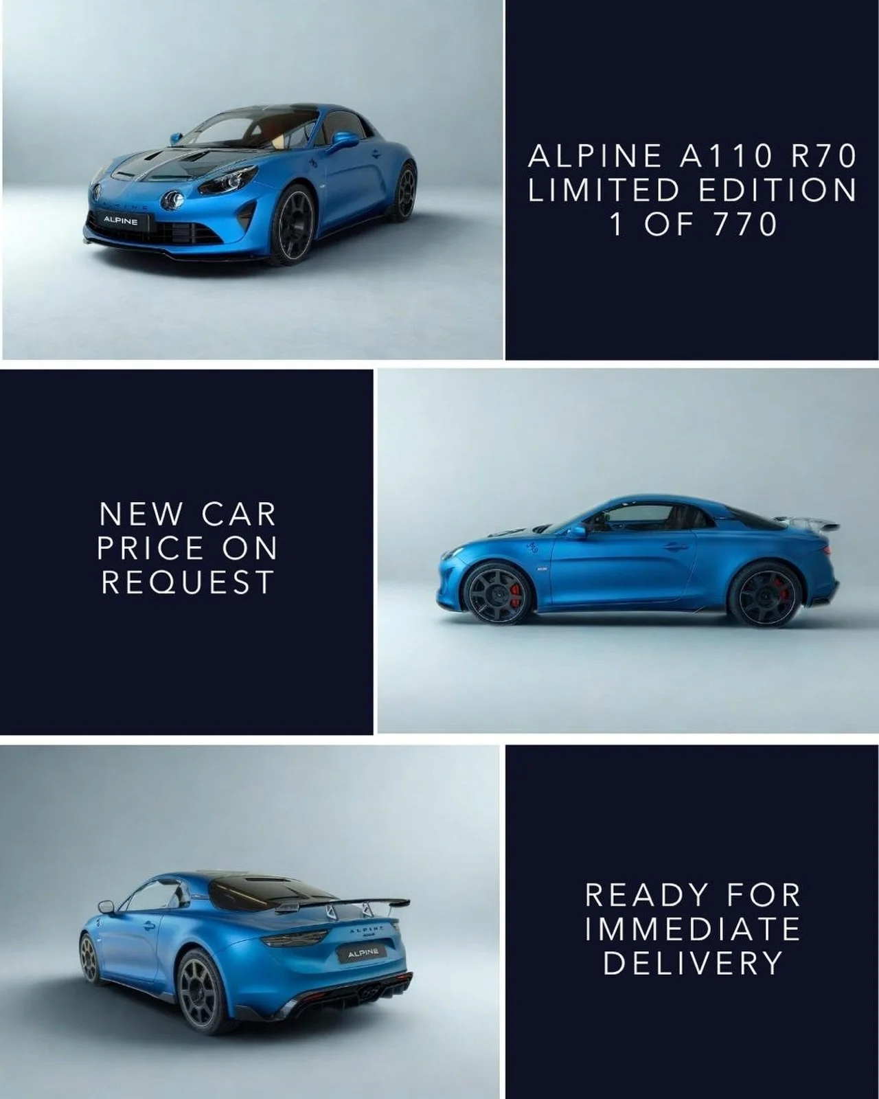 🇬🇧 LIMITED EDITION &ndash; Alpine A110 R70. Created to celebrate 70 years of Alpine and limited to only 770 cars worldwide. A pure lightweight driver&rsquo;s car with extensive carbon fiber construction, Akrapovič exhaust system and a highly focuse