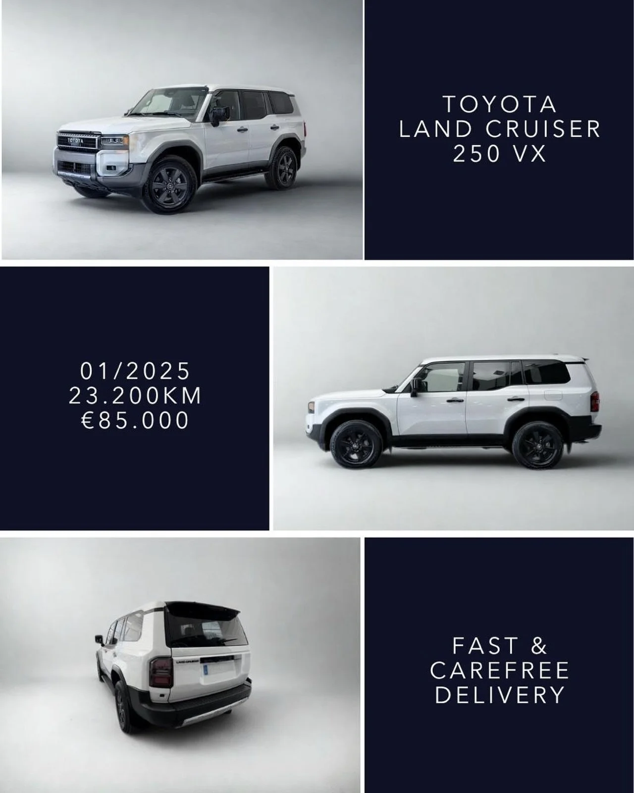 🇬🇧 READY FOR IMMEDIATE DELIVERY &ndash; Toyota Land Cruiser 250 VX, 01/2025, 23.200km, &euro;85.000. Finished in Platinum White Pearl with black exterior details. Including Sunroof, Heated &amp; Ventilated Front Seats, Multi Terrain System, Crawl C