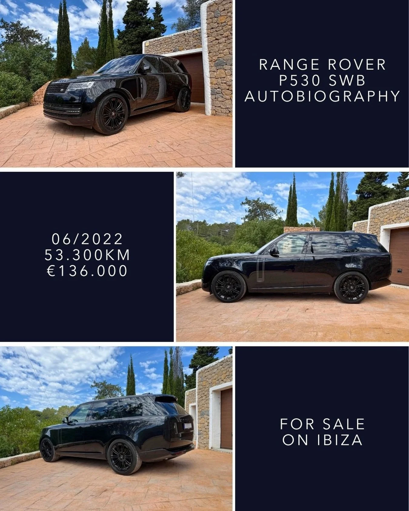 🇬🇧 RANGE ROVER P530 AUTOBIOGRAPHY SWB. 06/2022, 53.200km, &euro;136.000. Santorini Black with SV Bespoke Ebony Black/Brown interior. The kind of Range Rover perfectly suited to Ibiza, understated, comfortable and refined without needing to prove an