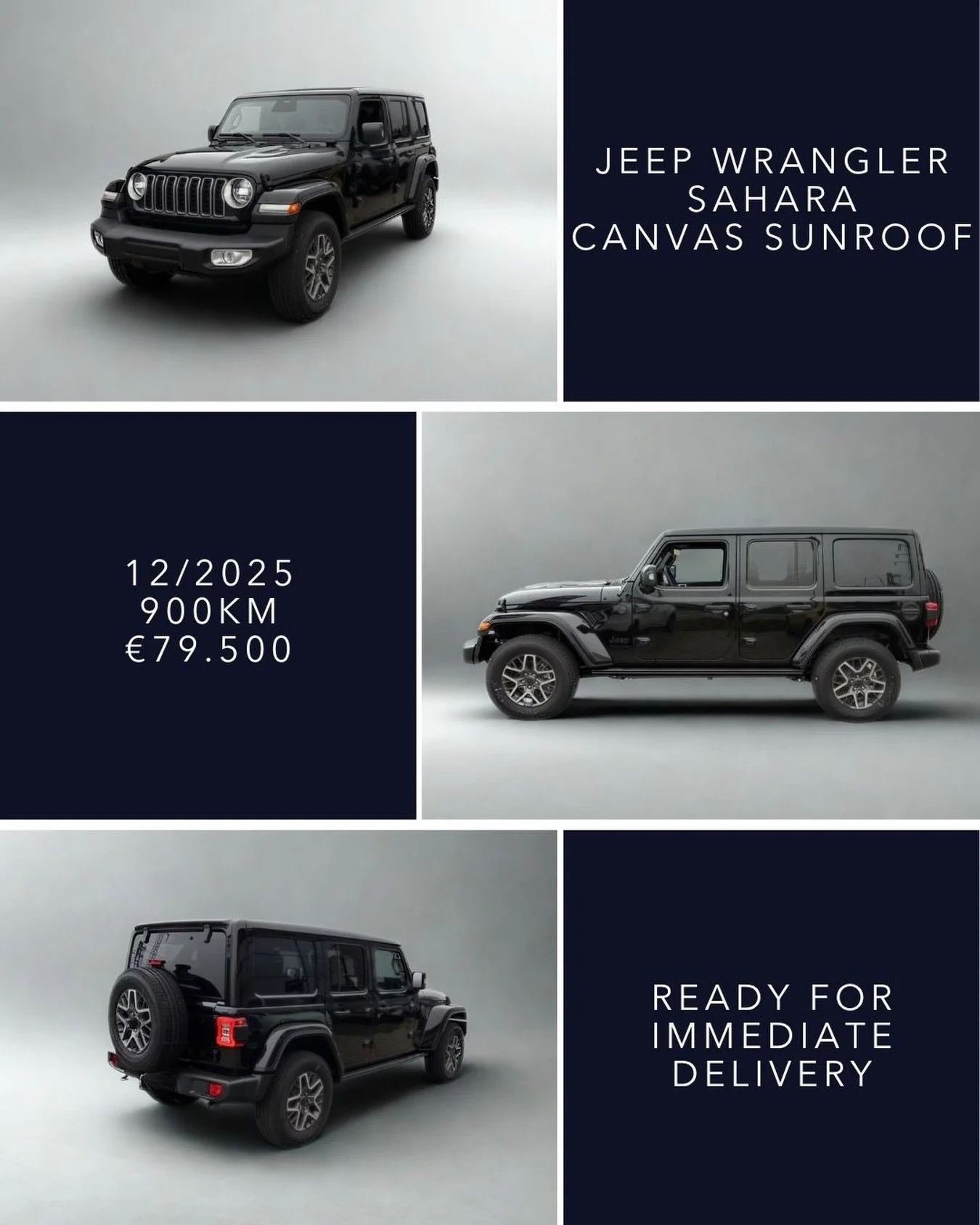 🇬🇧 JEEP WRANGLER SAHARA, 12/2025, 900 KM. One of the most iconic 4x4s ever built. Finished in Black Metallic with Black Leather Interior and equipped with the sought after Sky One Touch Canvas Roof, bringing open air driving to everyday use. Powere
