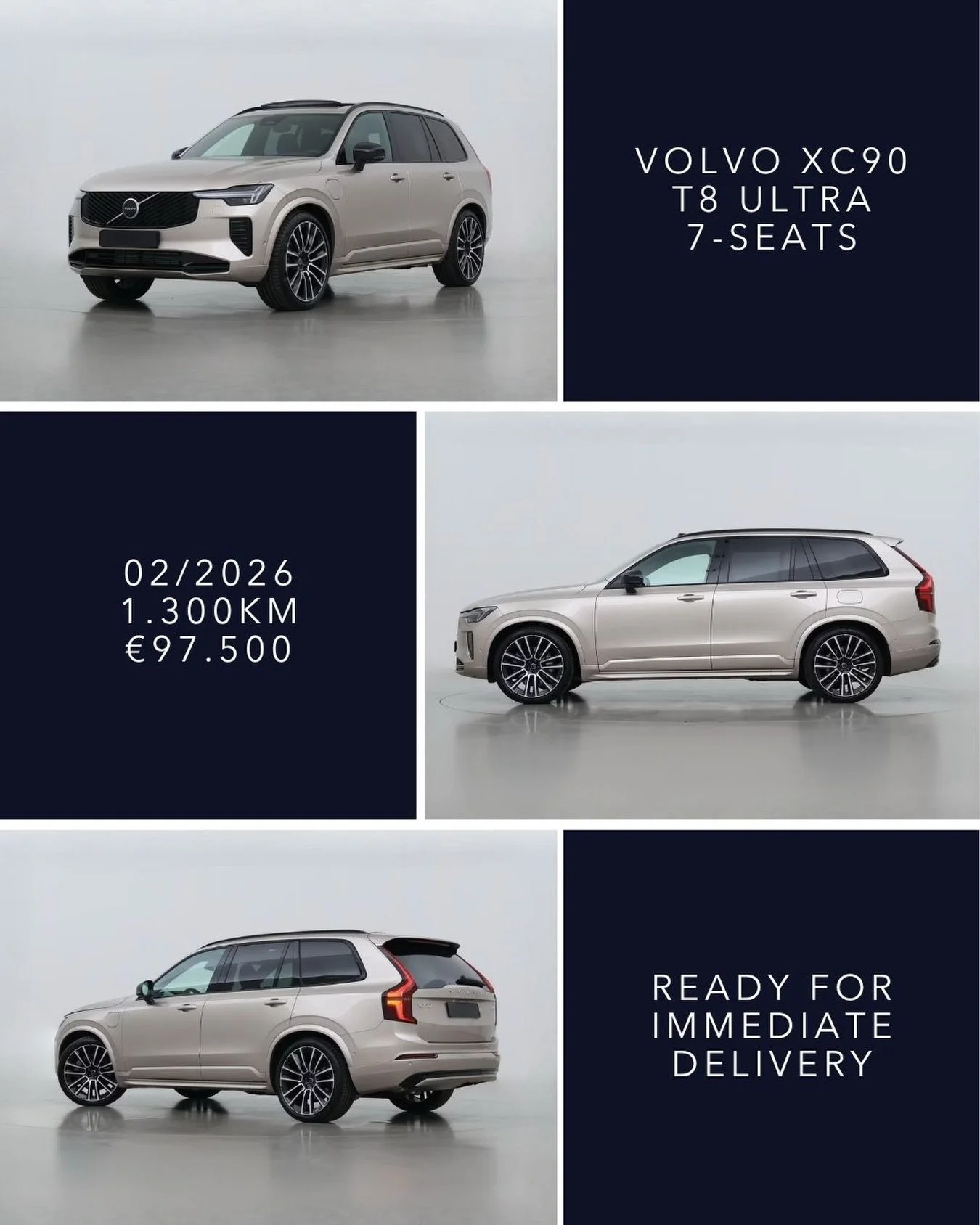 🇬🇧 VOLVO XC90 T8 ULTRA Skip long dealership delivery times with this nearly new XC90 T8 Ultra, registered in 02/2026 with only 1,300 km. Finished in Aurora Silver Metallic, this flagship 455 hp plug-in hybrid combines Scandinavian design, genuine a
