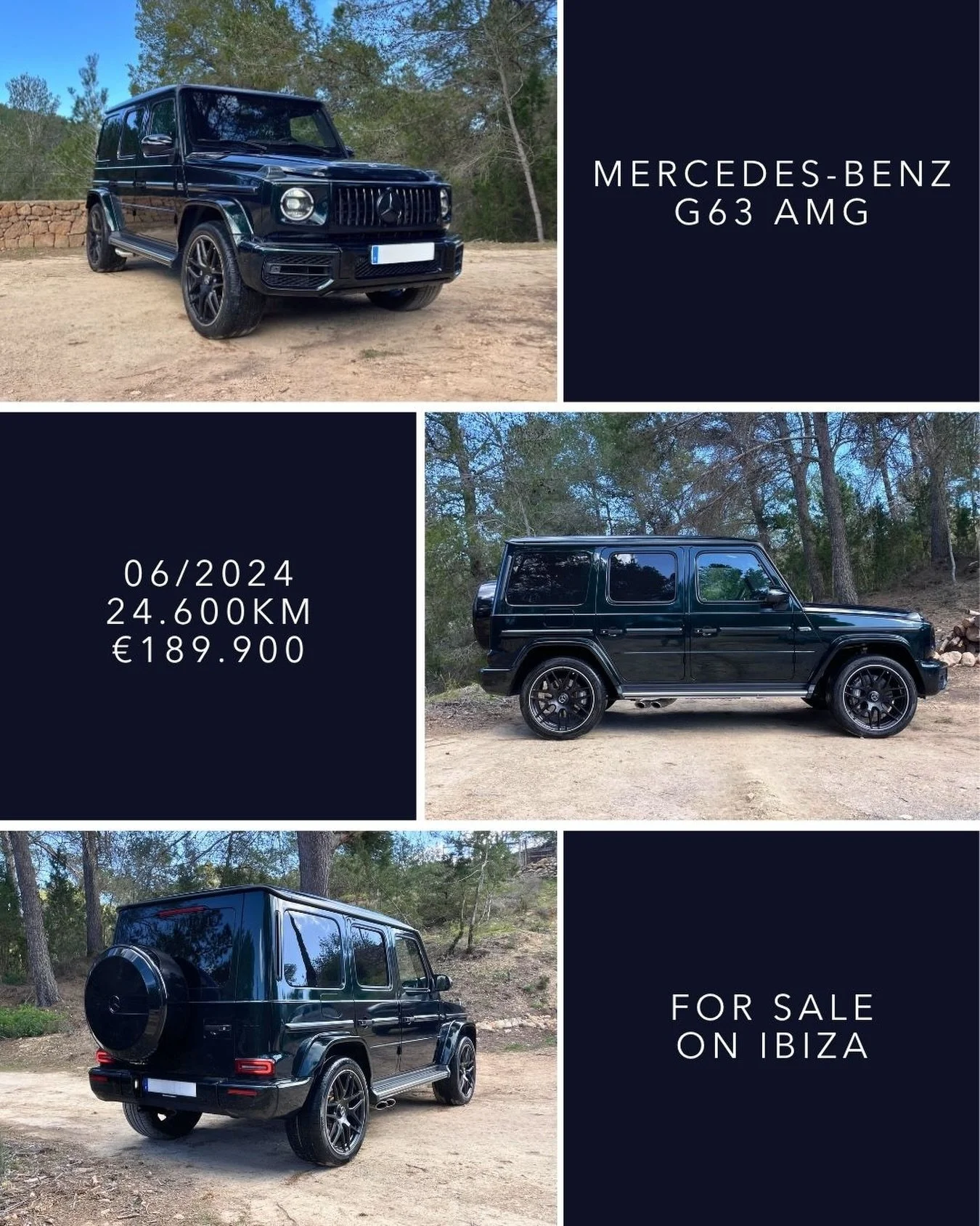 🇬🇧 Mercedes-Benz G63 AMG 06/2024 with 24.600km, finished in Emerald Green with Black Superior interior. Equipped with seat ventilation and glass sunroof, combining performance with comfort and exclusivity. Now available for sale on Ibiza at &euro;1