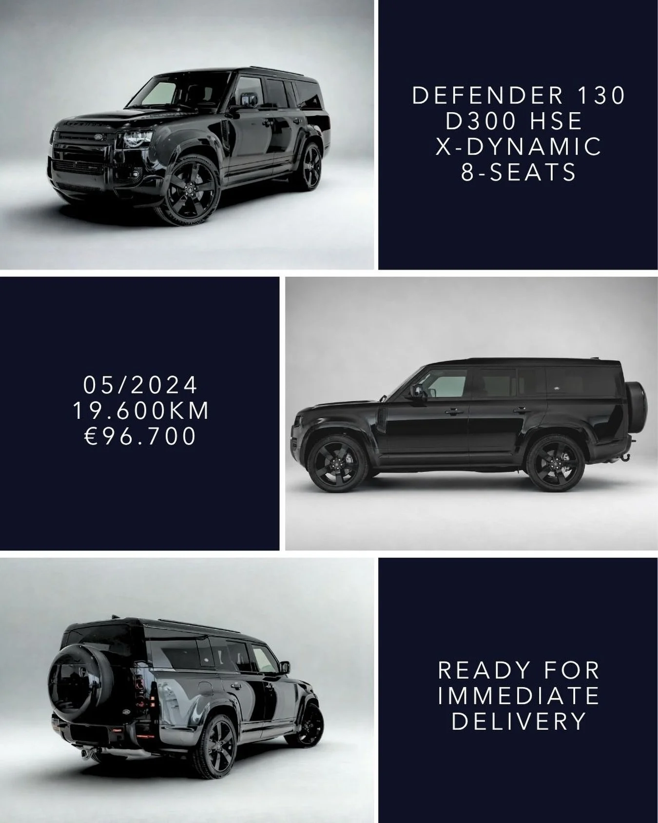 🇬🇧 LAND ROVER DEFENDER 130 D300 HSE X-DYNAMIC Ready for immediate delivery on Ibiza, this 8-seat Defender 130 D300 HSE X-Dynamic is registered in 05/2024 with 19,600 km. Finished in Santorini Black with Ebony Black Windsor leather interior, this is