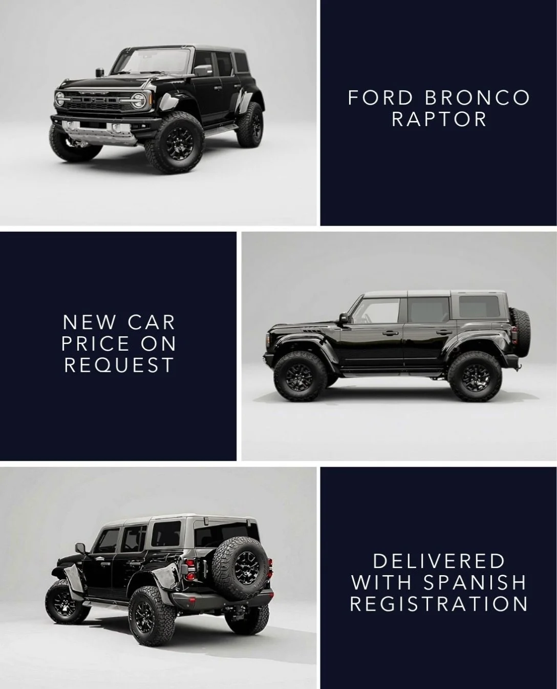 🇬🇧 FORD BRONCO RAPTOR - Finished in Shadow Black with Black Onyx interior and Raptor Carbon Fiber Package. Powered by the 3.0 litre EcoBoost V6 with 424 PS, 10 speed automatic transmission and four wheel drive. Delivered fully road legal in Spain. 