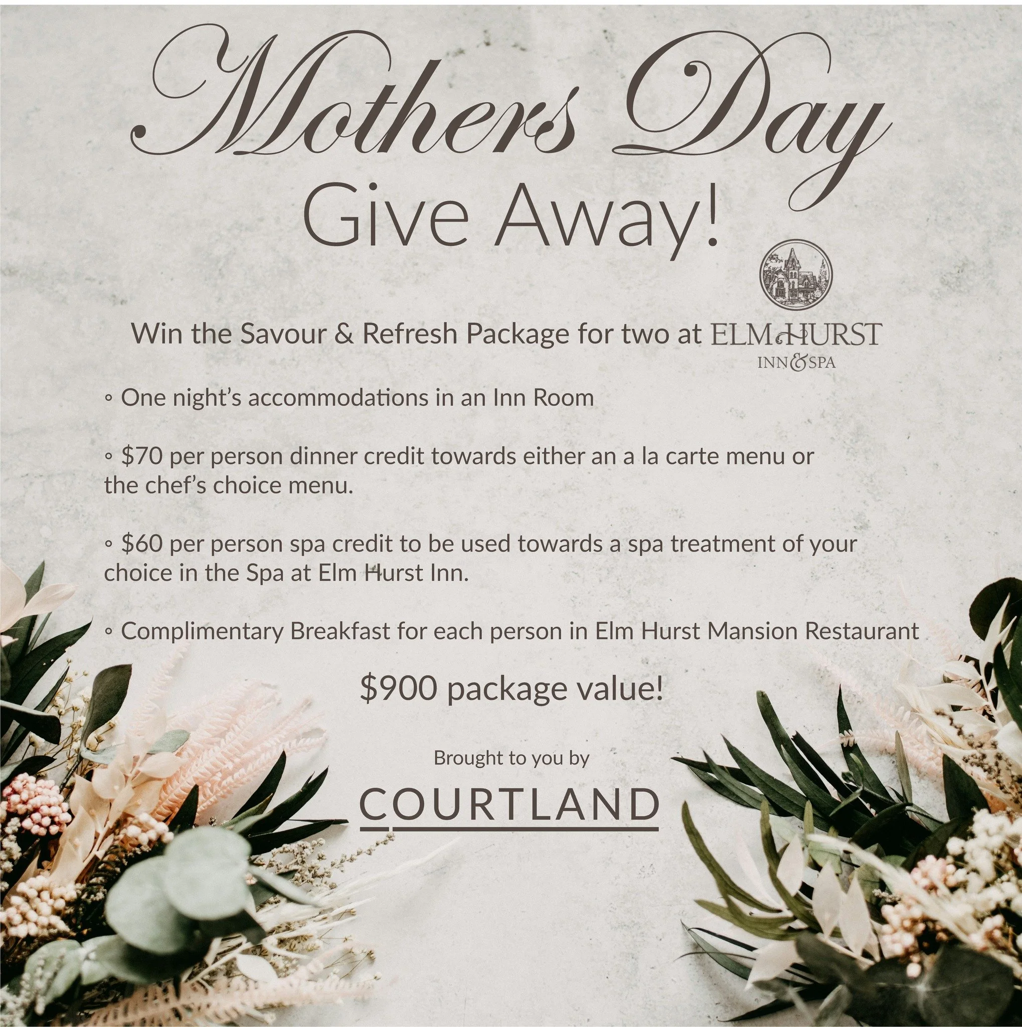 🌸 MOTHER&rsquo;S DAY GIVEAWAY 🌸

We&rsquo;re celebrating all the amazing moms out there with a luxurious hotel and spa package from The Elm Hurst Inn &amp; Spa! 

Here&rsquo;s how to enter:

- Make sure you&rsquo;re following us
- Like this post
- 