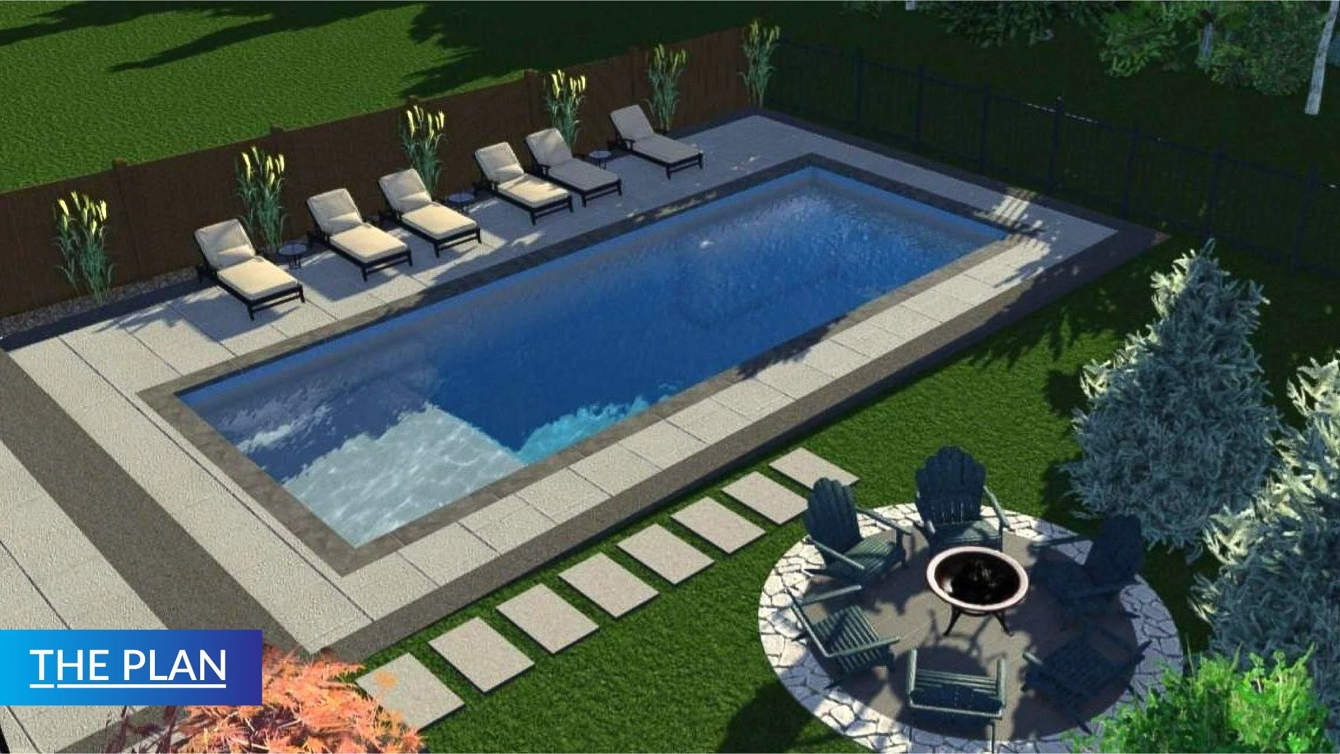 The plan vs. the finished result.

This backyard started with a clear vision: a pool, clean paver patio space, lounge area, fire pit, and room to enjoy the yard.

Seeing the finished space come together so closely to the original design is always a g