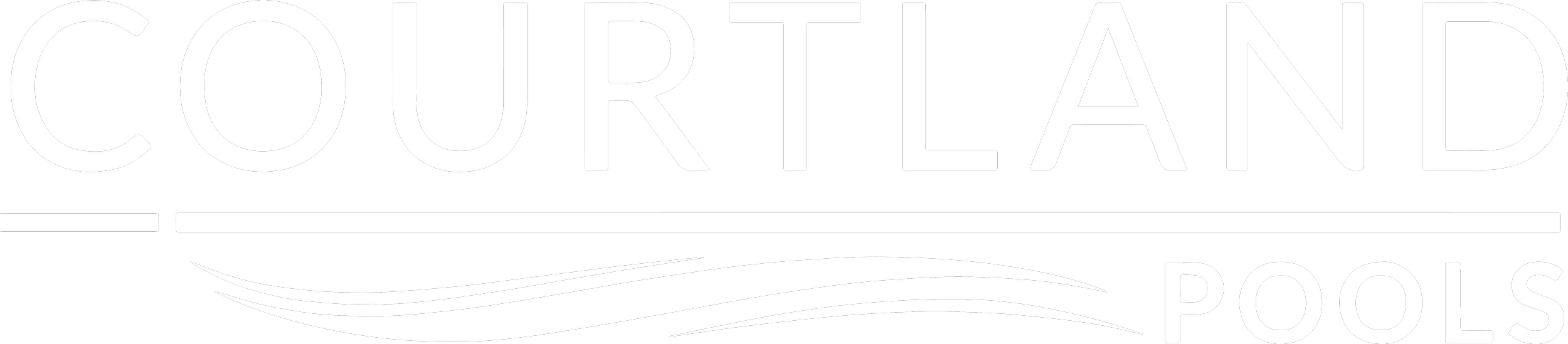 Black and white logo for Courtland Pools with stylized water design.