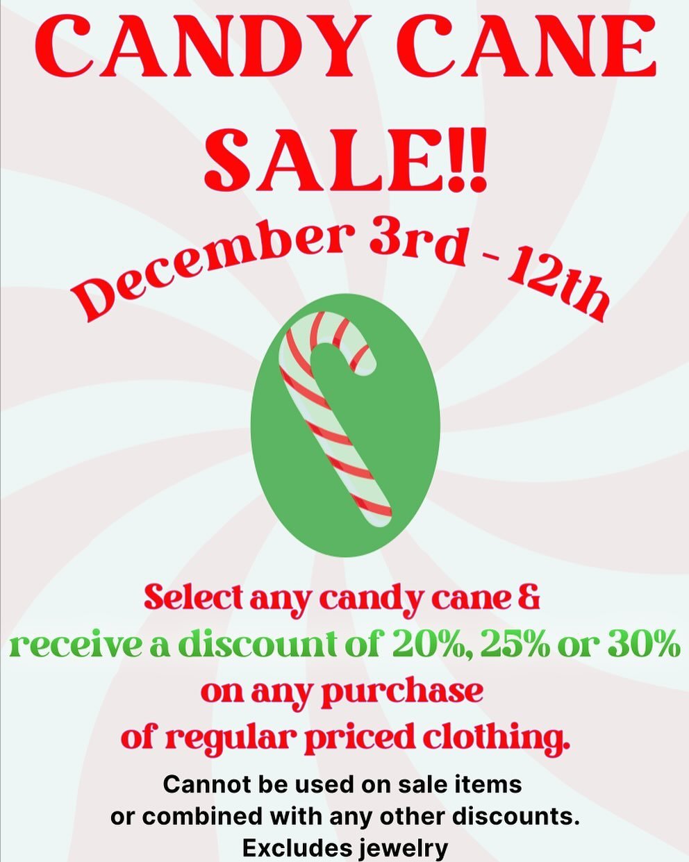 Join us this week for some festive fun at our candy cane SALE! Come in this week and choose a sweet surprise! 
&hearts;️🤍

#westboylston #boutique #centralmass 
#holidaypromotion #holidaygifts #holidayoutfits 
#shopsmall #shoplocal #fashionista