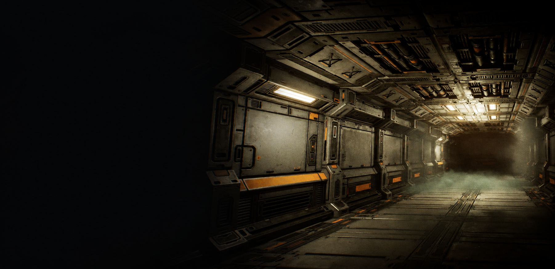 Sci-fi hallway environment, with illuminated corridor on the right