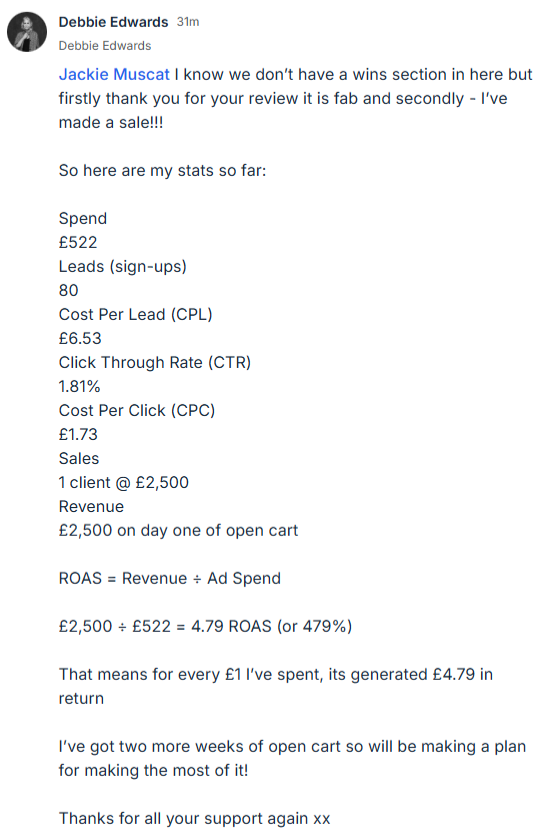 2.0 - Circle - Debbie Edwards - Results and sale 4.79 ROAS.png