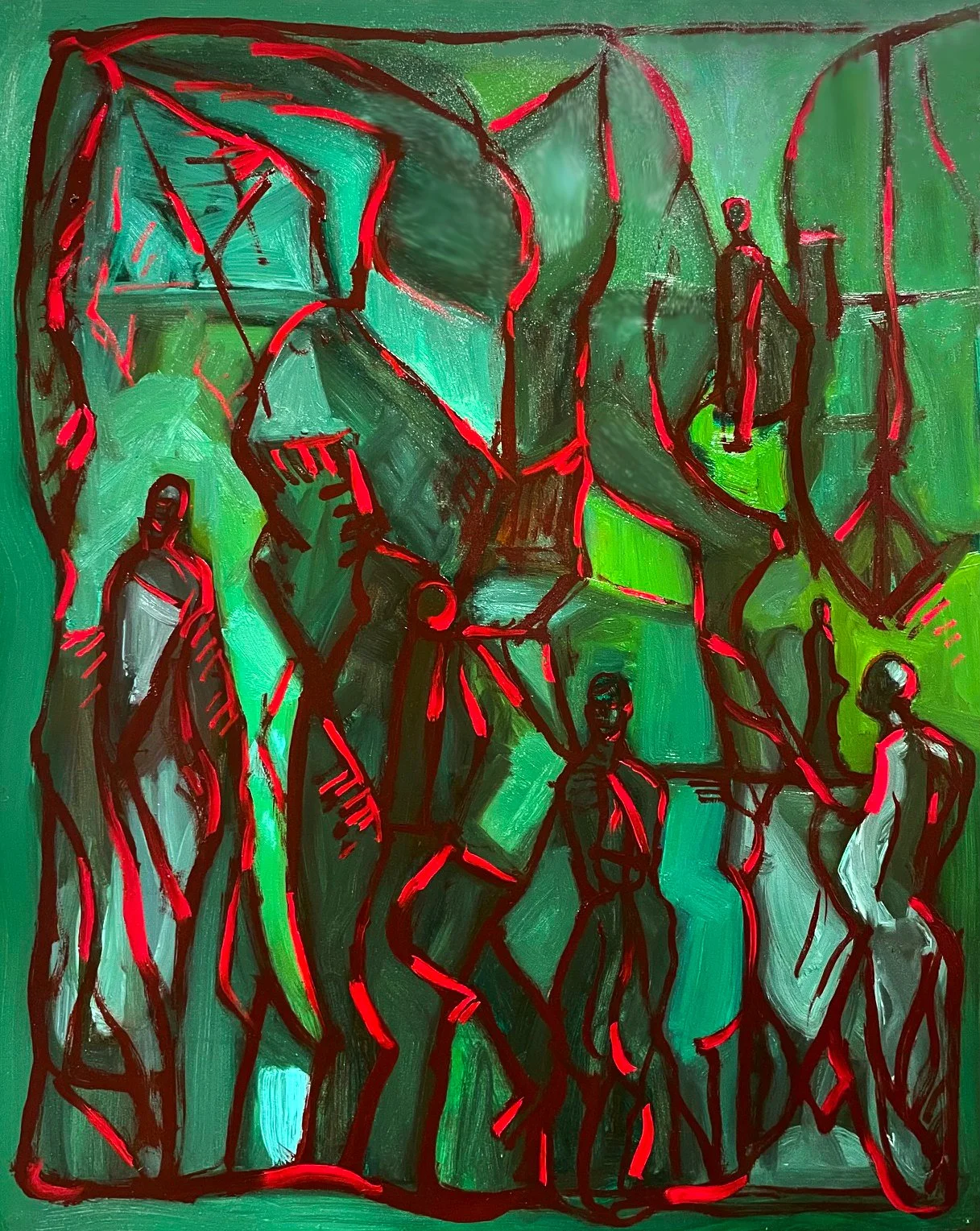 Fireworks over Voie Julia, 20 x 16 inches, oil on panel