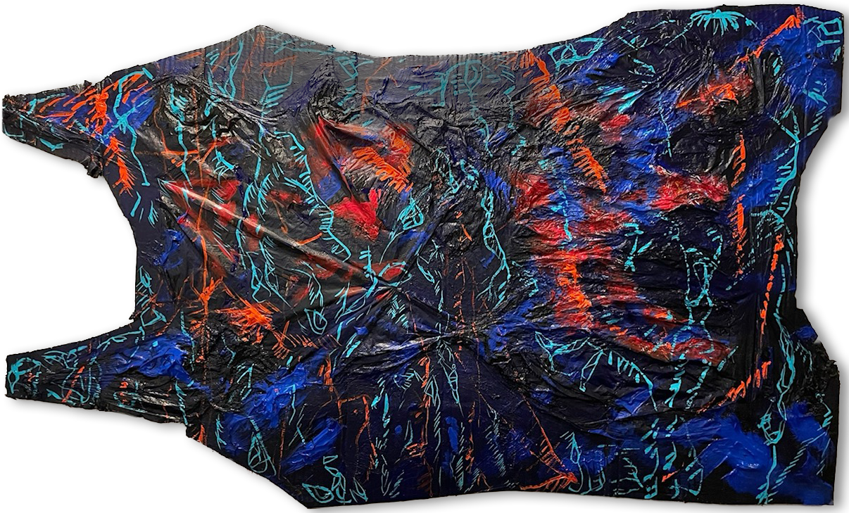 Angel of Death, 44 x 25, inches plastic bags and cardboard on wood