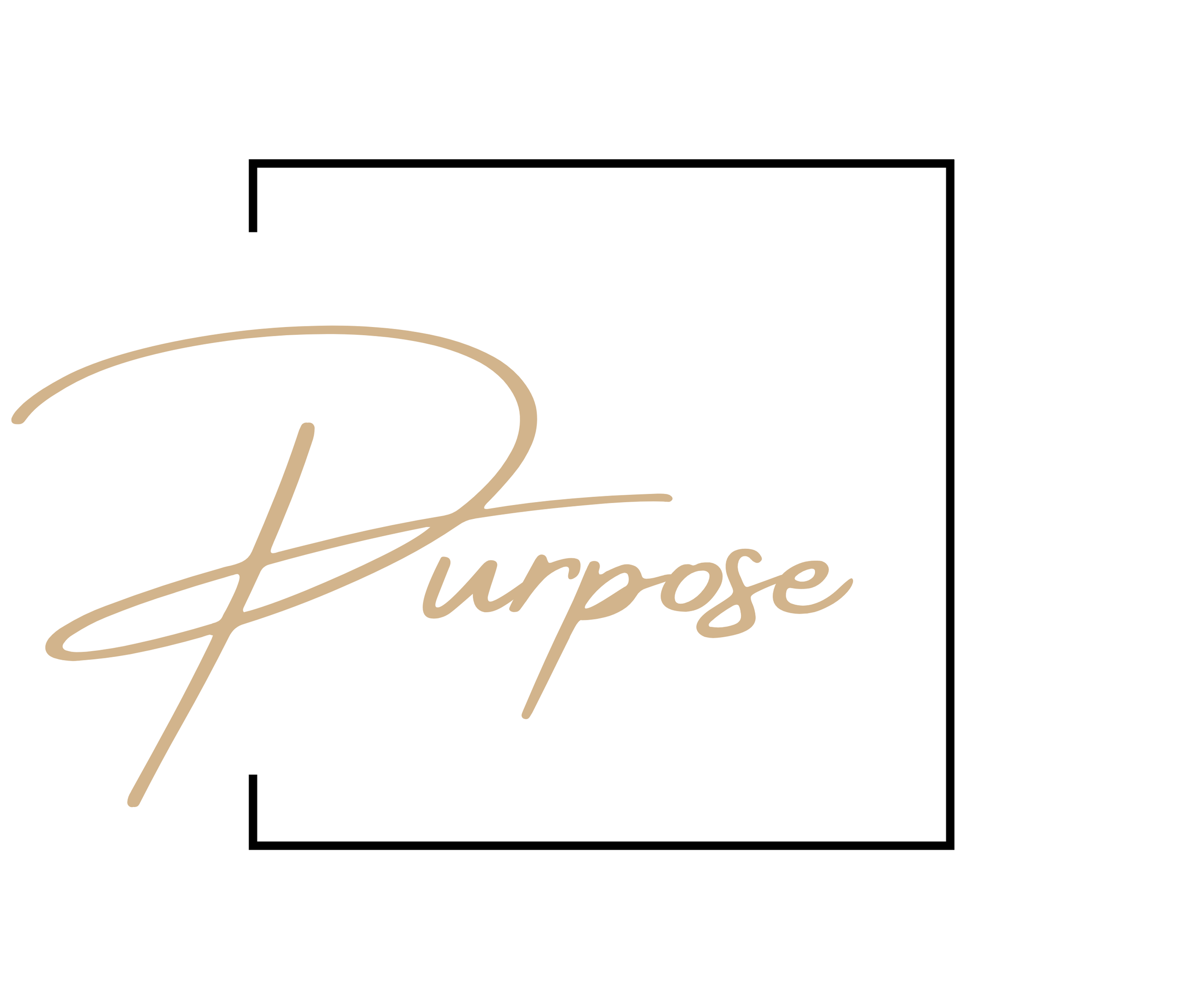 The image displays the word "Purpose" written in elegant tan cursive font, overlaid on a white background with a black rectangular border.