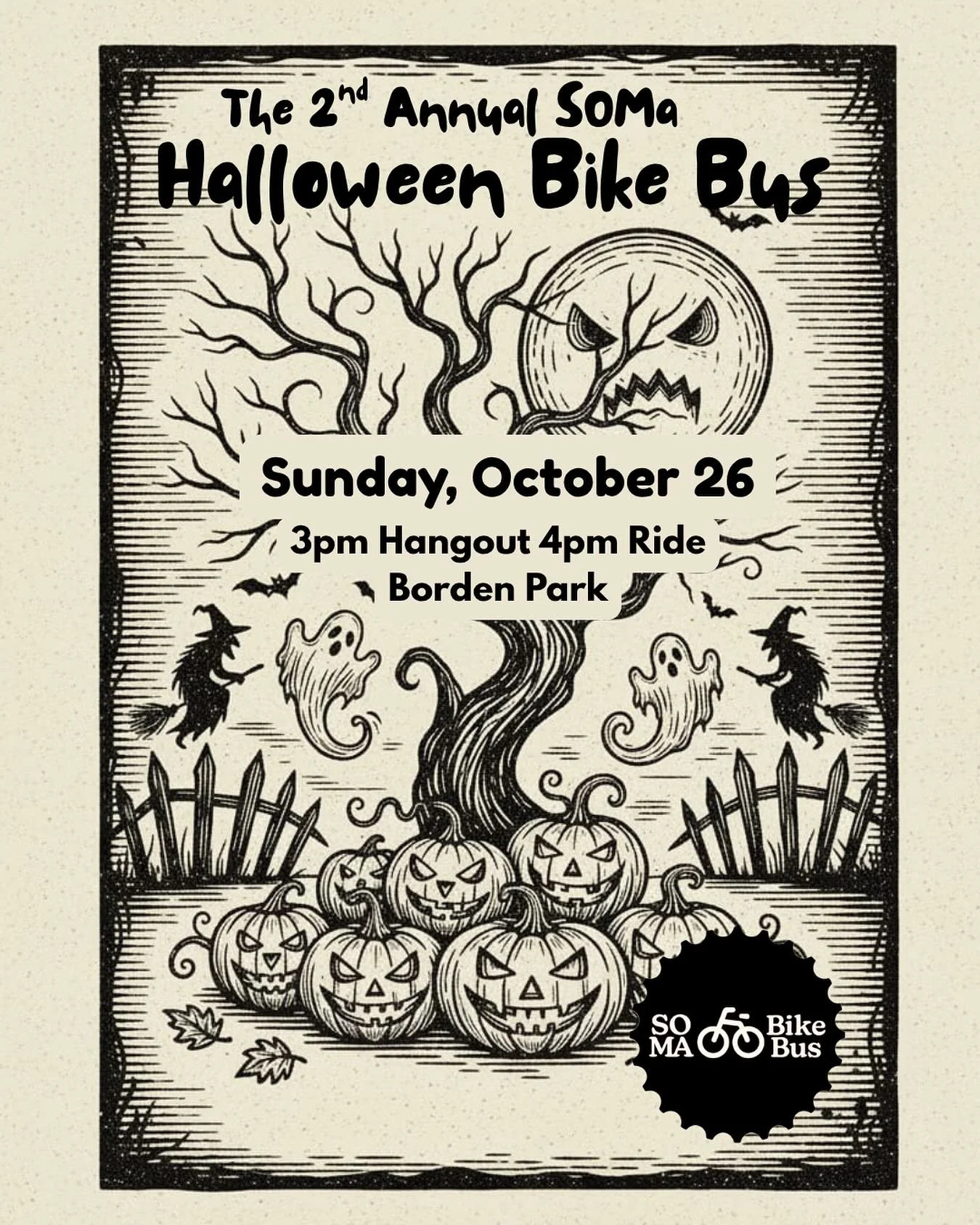 It&rsquo;s time! Who&rsquo;s ready to ride your bike around SOMa in costumes (optional) and see some of the spookiest @mapsoscary haunted houses with our friends?? Our 2nd Annual SOMa Halloween Bike Bus is haunting our streets next Sunday, October 26
