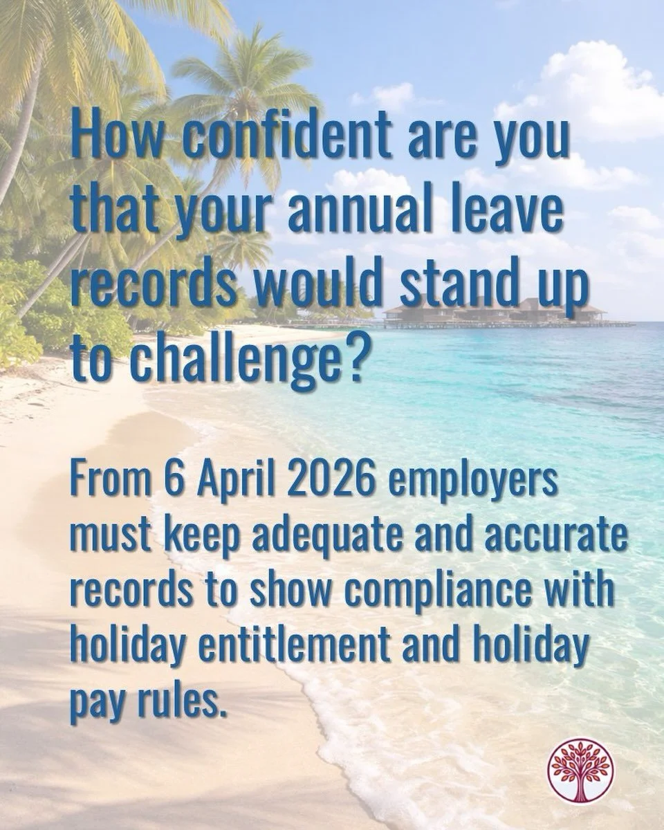 From 6 April 2026 employers must keep adequate records to show compliance with holiday entitlement and holiday pay rules.

These records should generally be kept for 6 years from the date they were created.

What should be included:
- Holiday tak