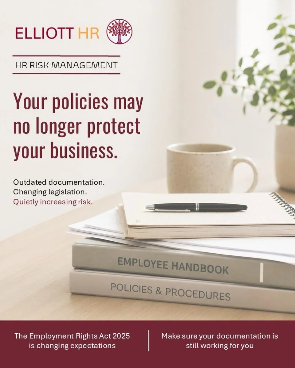 It is surprisingly common for small businesses to be relying on outdated documentation without realising the potential risk this can create.

This might include using generic downloaded templates, policies that were written years ago or procedures t