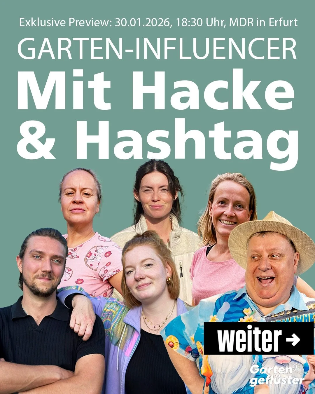 Gewinne 5x2 Tickets zur exklusiven Filmpreview &bdquo;Garteninfluencer - Mit Hacke und
Hashtag&ldquo; UND Meet &amp; Greet mit mir plus @wildrausch @garten_geheimnisse
@kleingartenultras @dorfgarten_ und @gartengefluester.ard am 30.01.2026 18.30 Uhr 