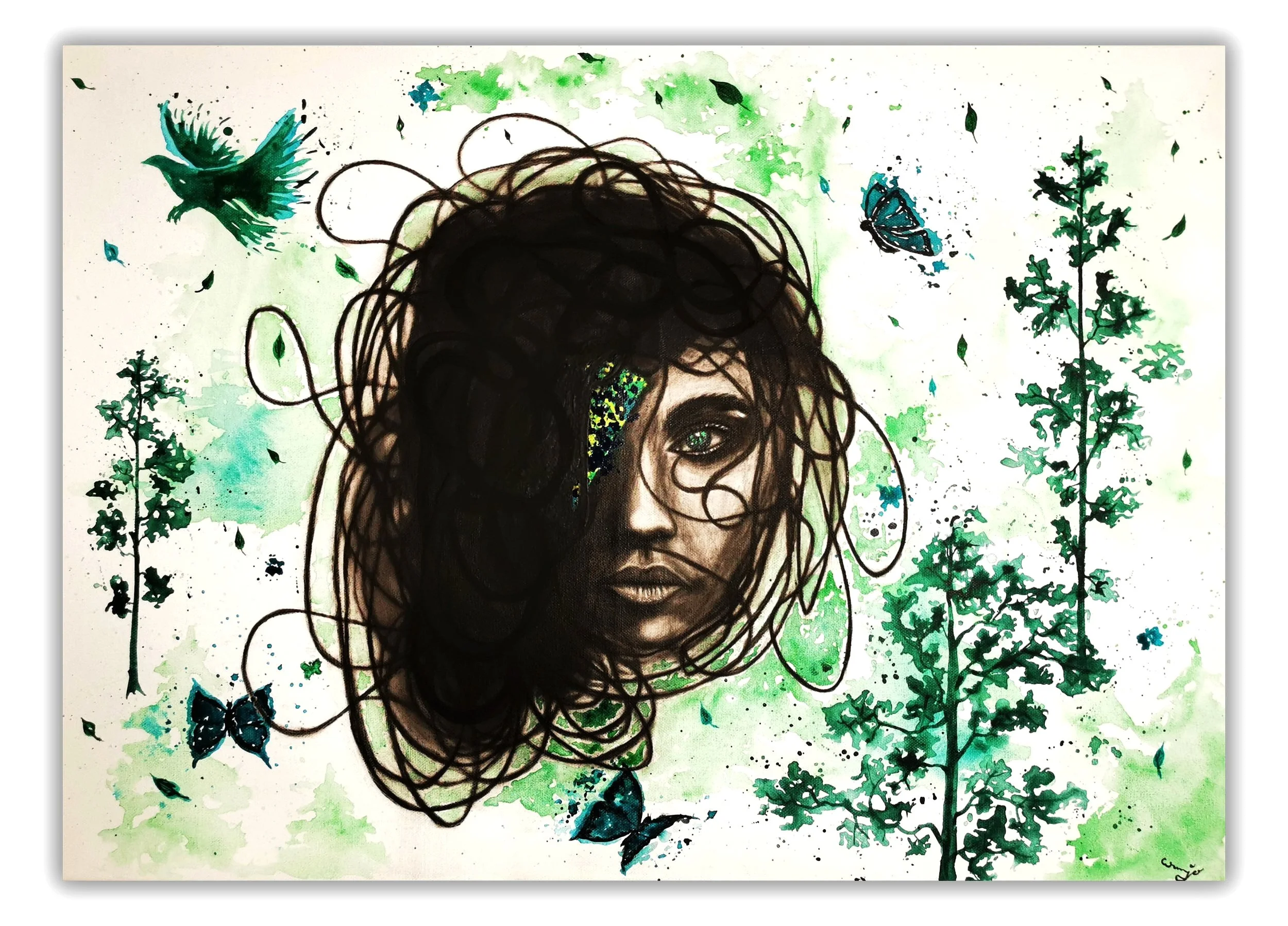 Dieses Kunstwerk zeigt den magischen Rückzugsort in dir. „Mein innerer Wald“ symbolisiert Intuition, Weiblichkeit & die Kraft, sich in der eigenen Stille neu zu entdecken.