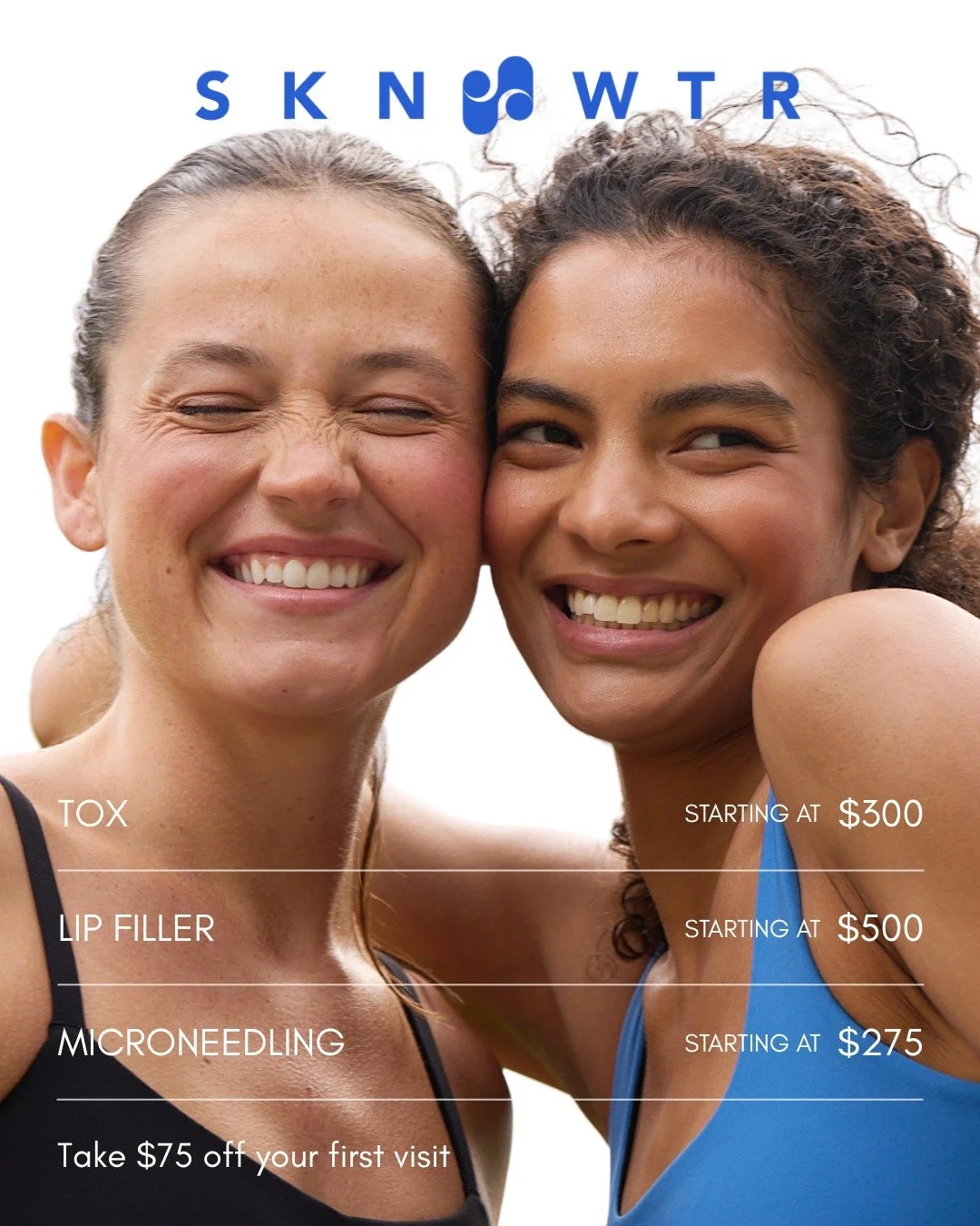 It's easy to find your new favorite treatment at SKN WTR. 

Visit us in Arsenal Yards  and take $75 off your first treatment.