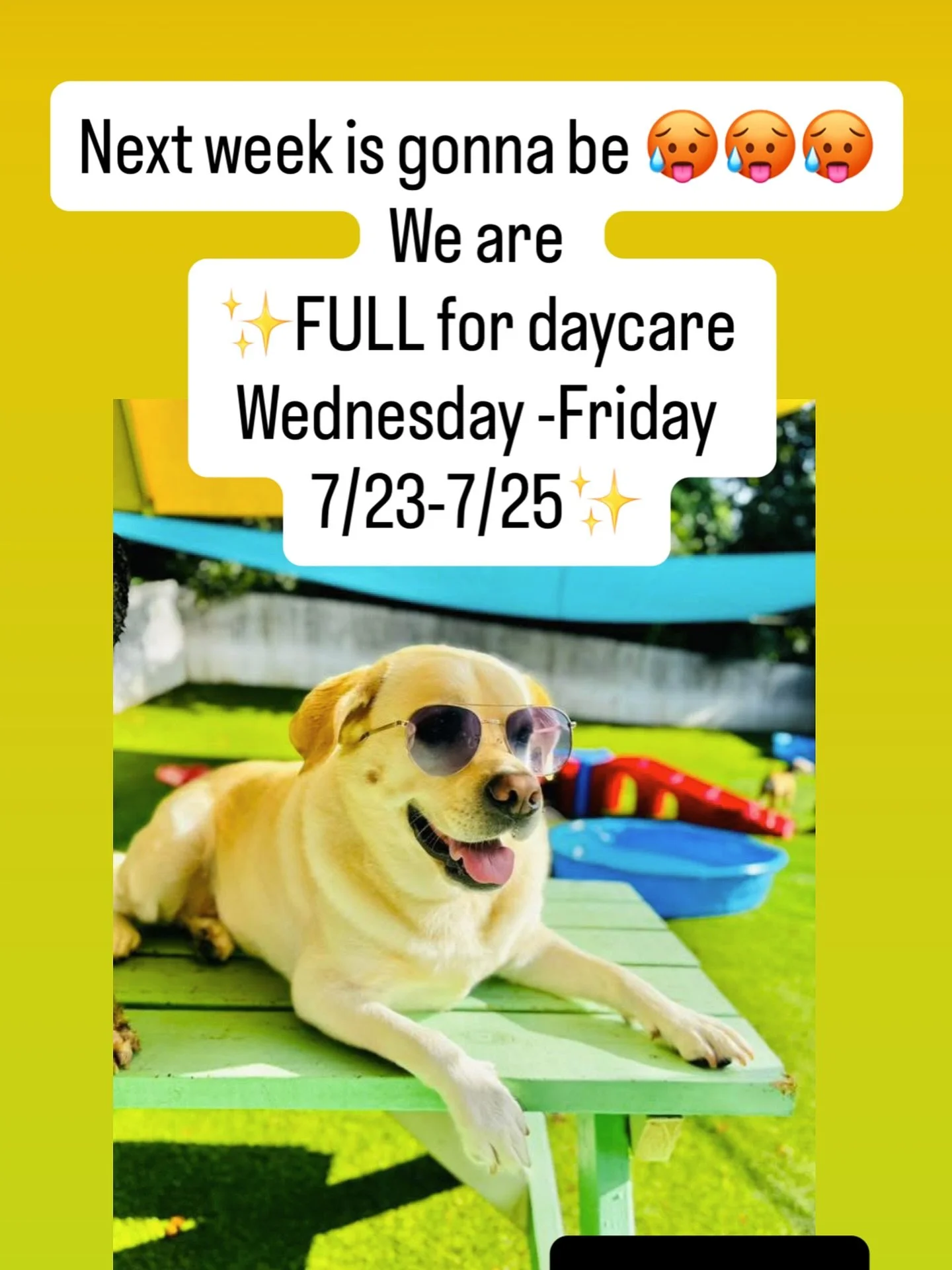 We are FULL FOR DAYCARE 7/23-7/25😎