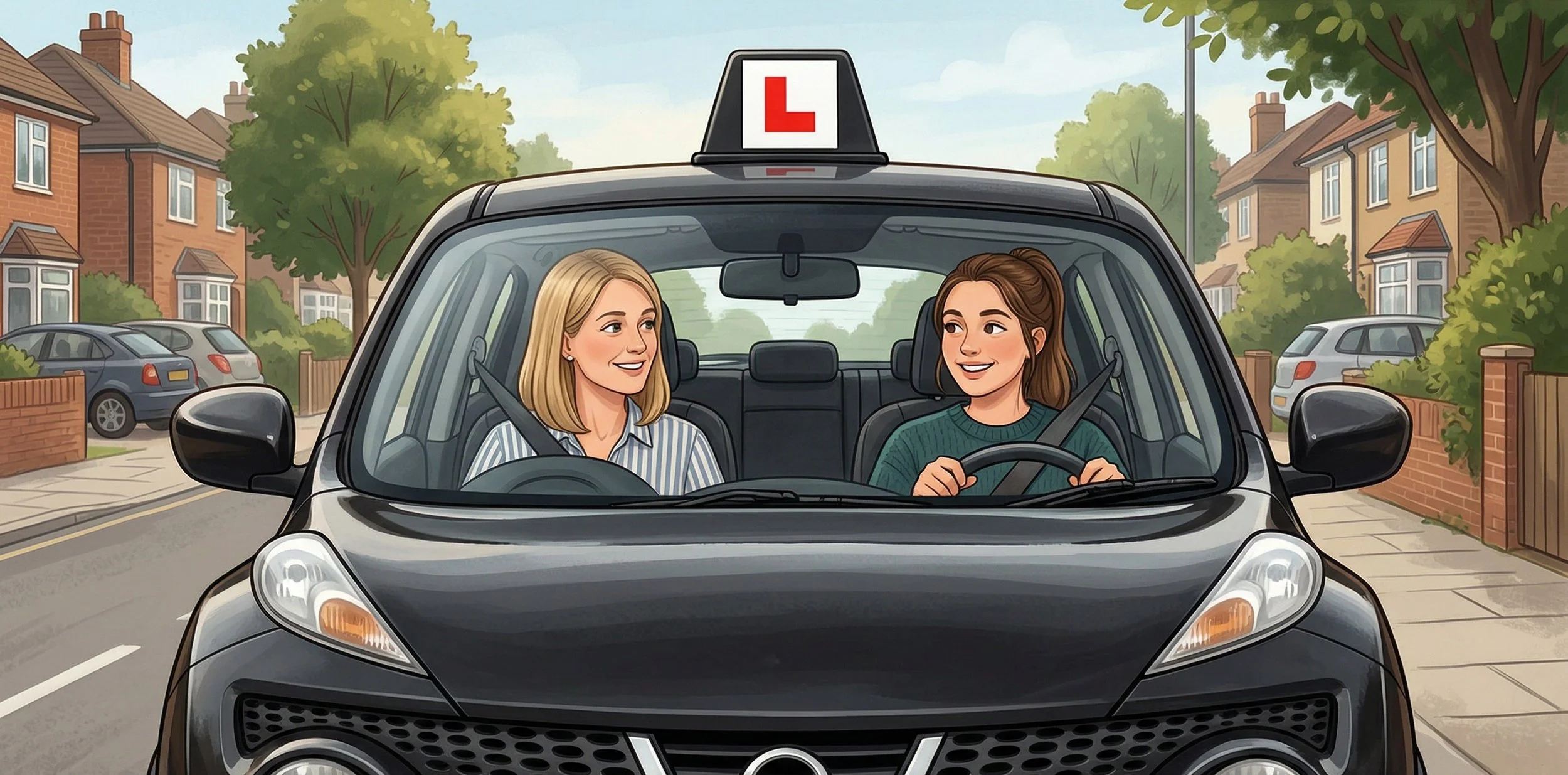 Nervous learner driver enjoying a calm, supportive automatic driving lesson with Rachel's Driving School in Chelmsford and Brentwood Essex