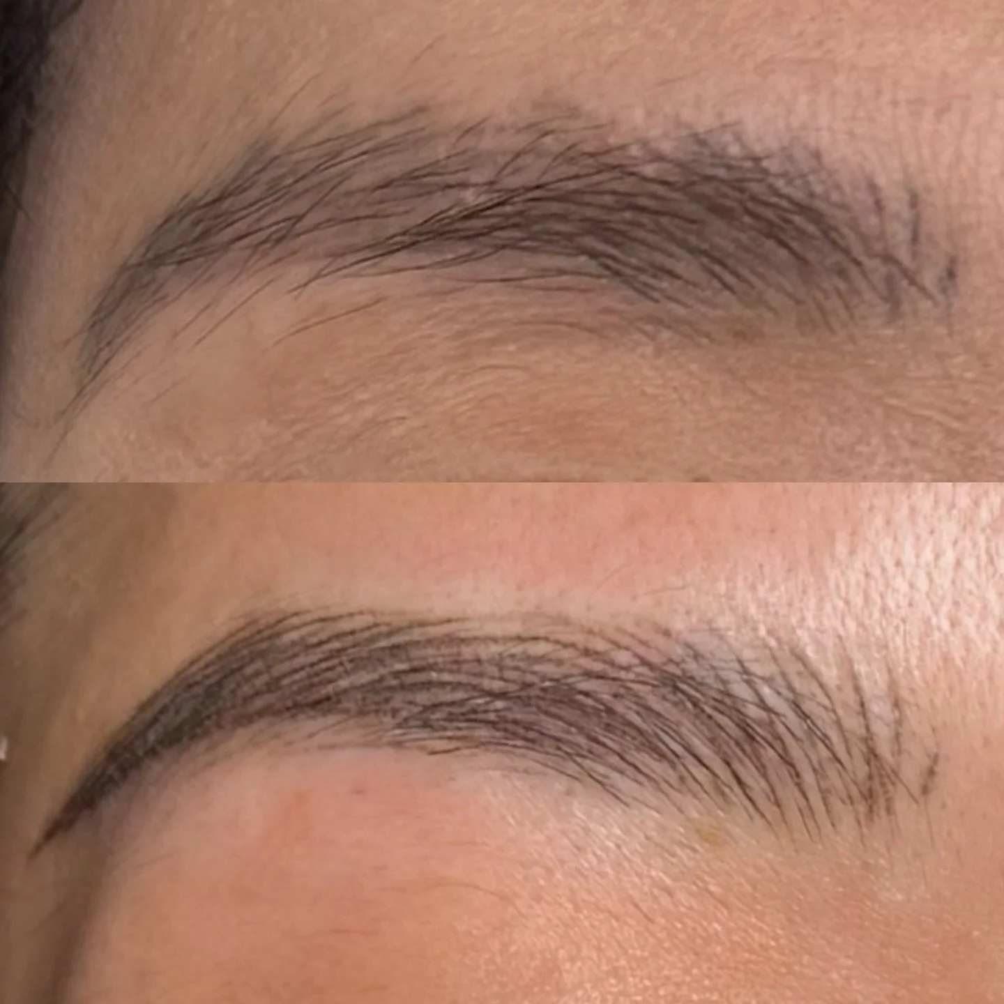 Combo brows on old work 😱
She was adamant about NOT getting laser removal EVER. And she wanted thinner brows, lifted tails and a higher arch.

It was a long conversation but ultimately she understood that she would always need to use concealer to co